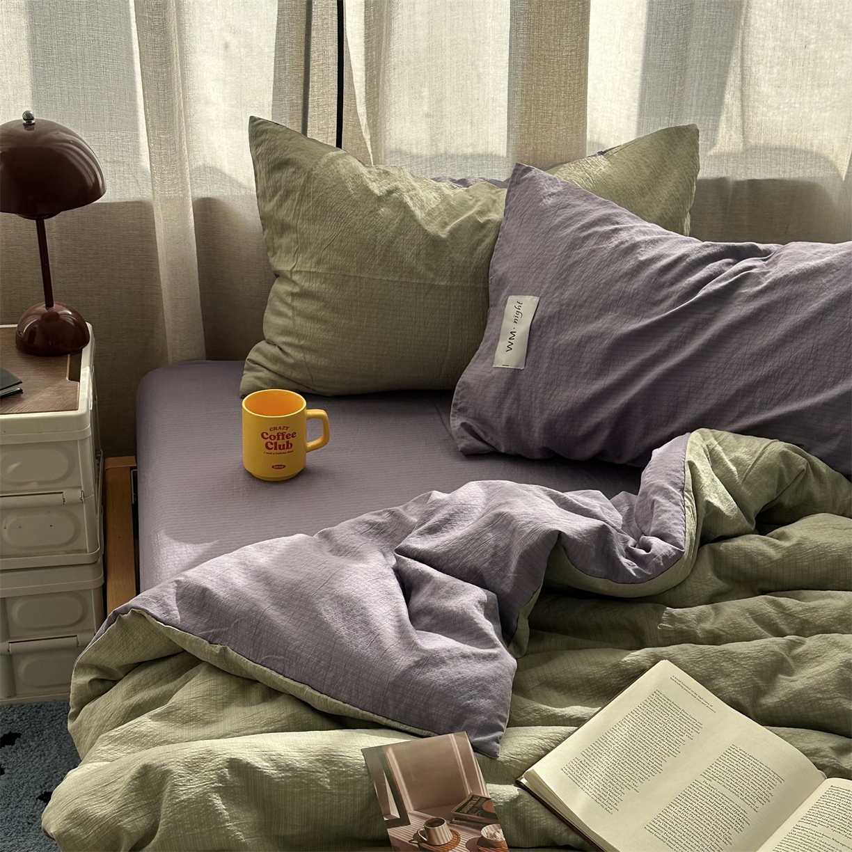 91家纺网 家纺一手货源 找家纺 拾一 2026新款甜美波点系列双拼色四件套 青柠奶绿