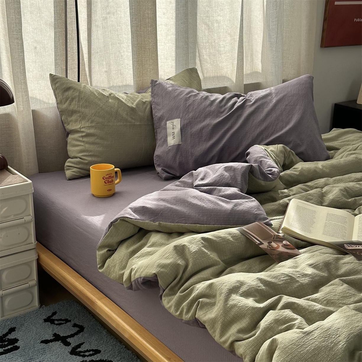 91家纺网 家纺一手货源 找家纺 拾一 2026新款甜美波点系列双拼色四件套 青柠奶绿