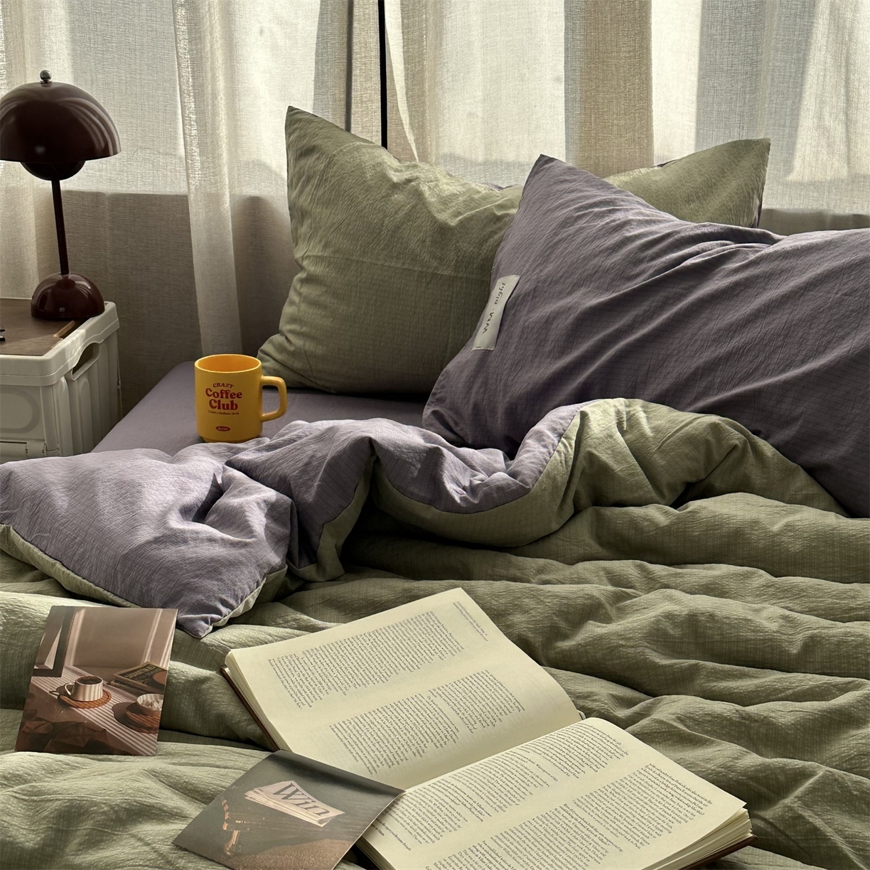 91家纺网 家纺一手货源 找家纺 拾一 2026新款甜美波点系列双拼色四件套 青柠奶绿