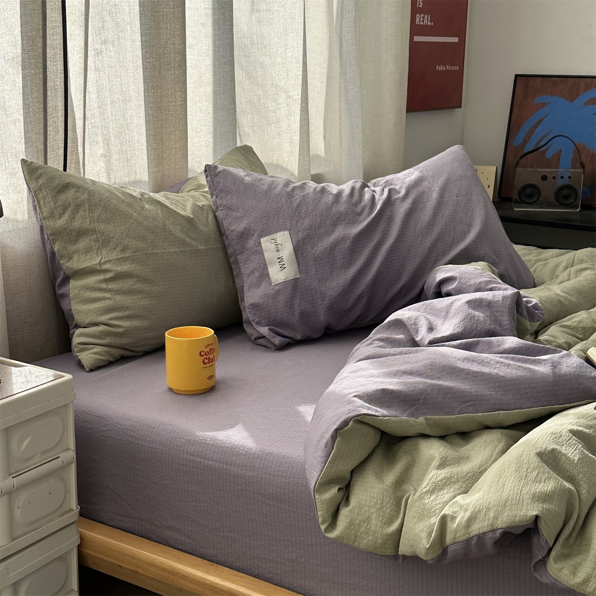 91家纺网 家纺一手货源 找家纺 拾一 2026新款甜美波点系列双拼色四件套 青柠奶绿