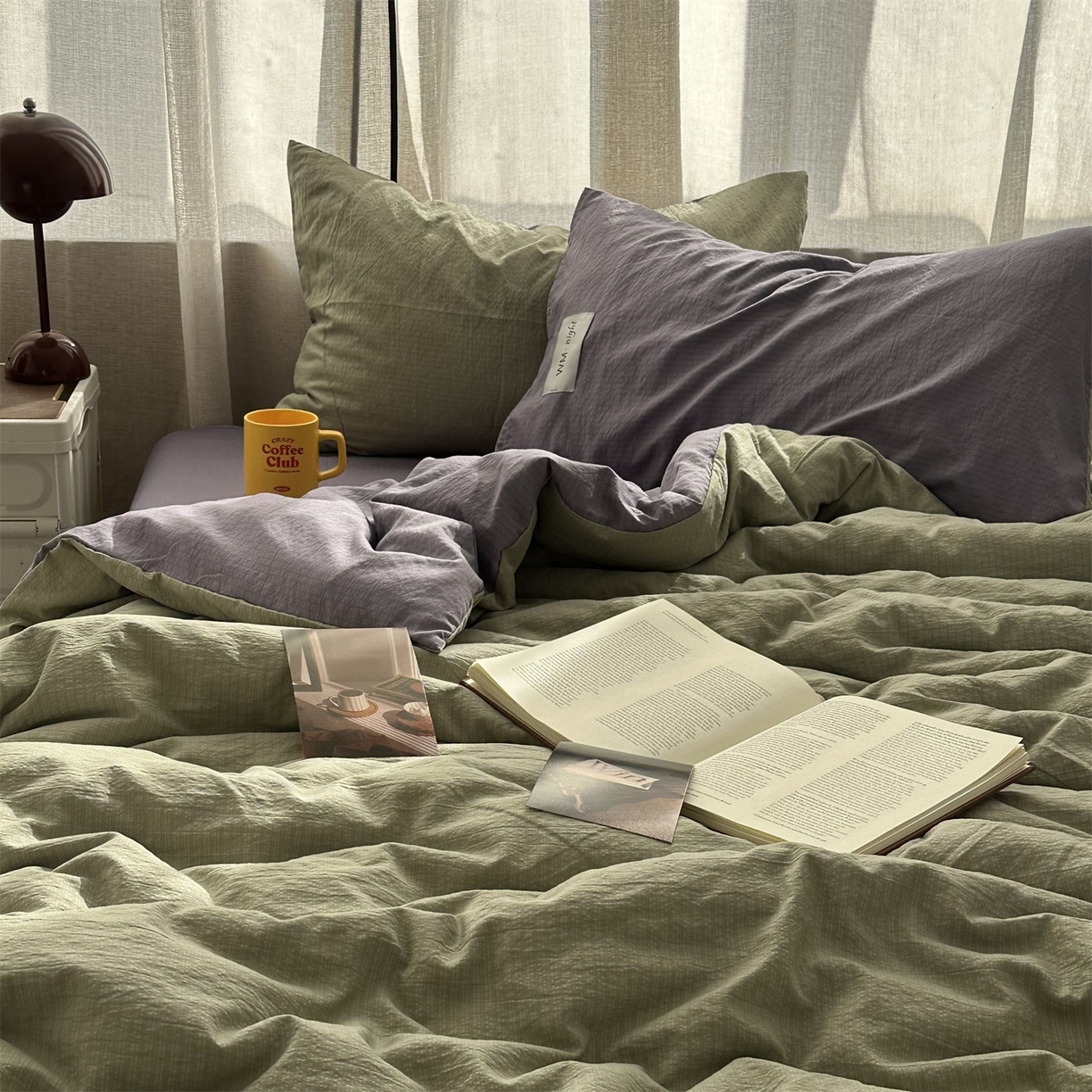 91家纺网 家纺一手货源 找家纺 拾一 2026新款甜美波点系列双拼色四件套 青柠奶绿