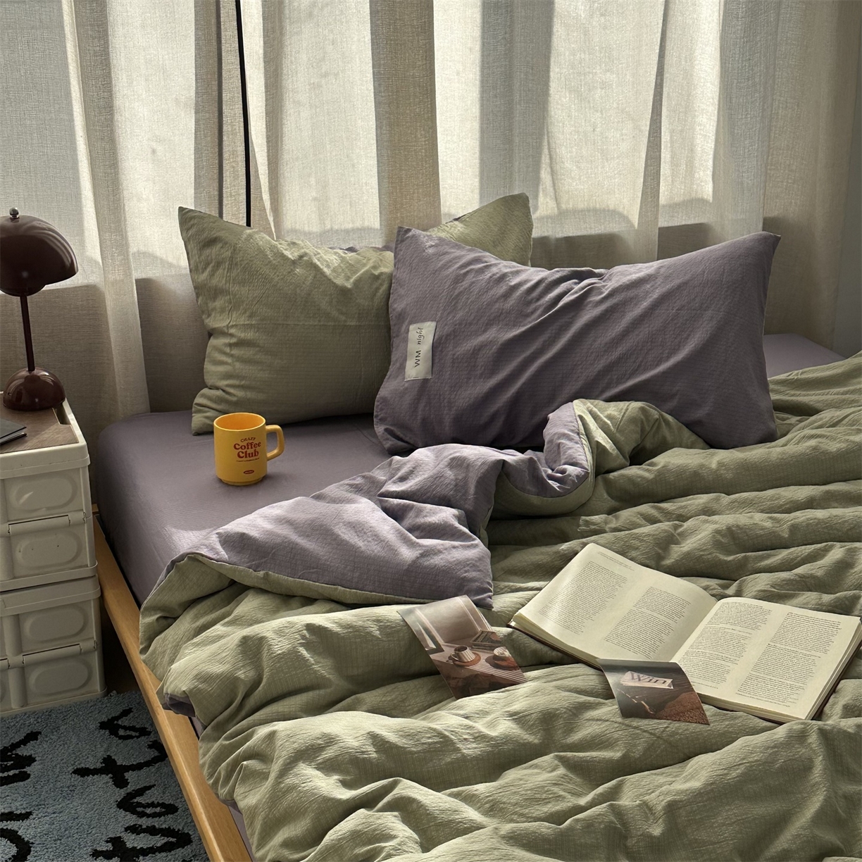 91家纺网 家纺一手货源 找家纺 拾一 2026新款甜美波点系列双拼色四件套 青柠奶绿