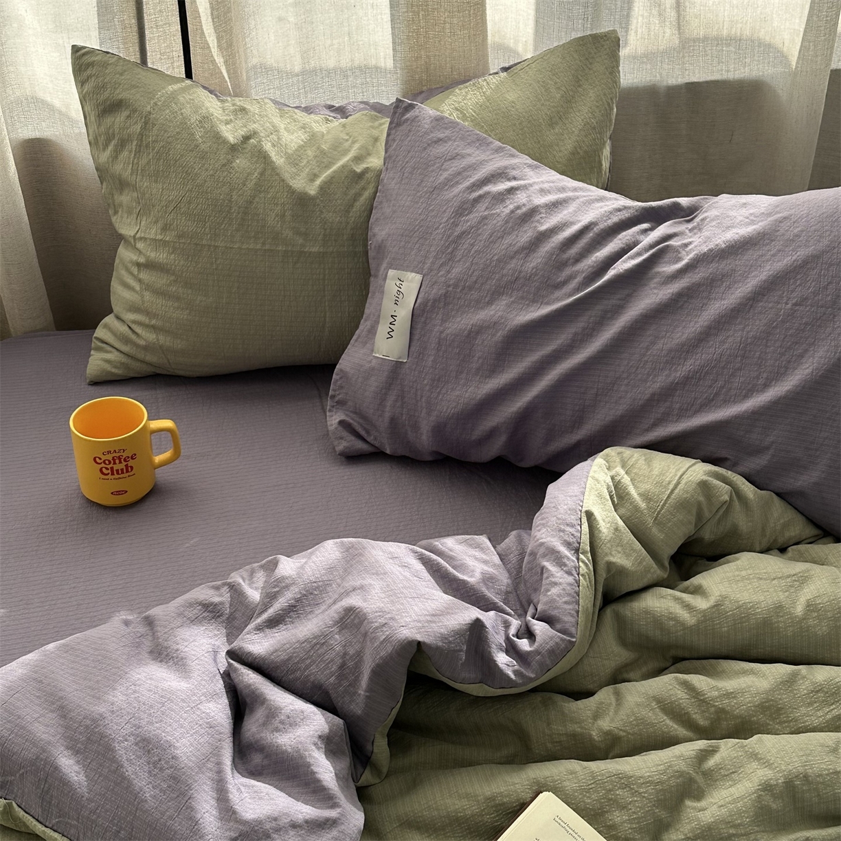 91家纺网 家纺一手货源 找家纺 拾一 2026新款甜美波点系列双拼色四件套 青柠奶绿