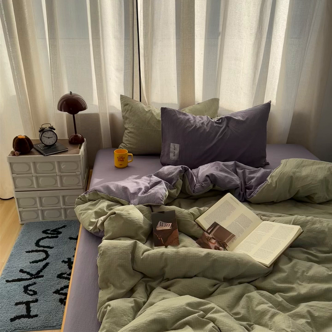 91家纺网 家纺一手货源 找家纺 拾一 2026新款甜美波点系列双拼色四件套 青柠奶绿