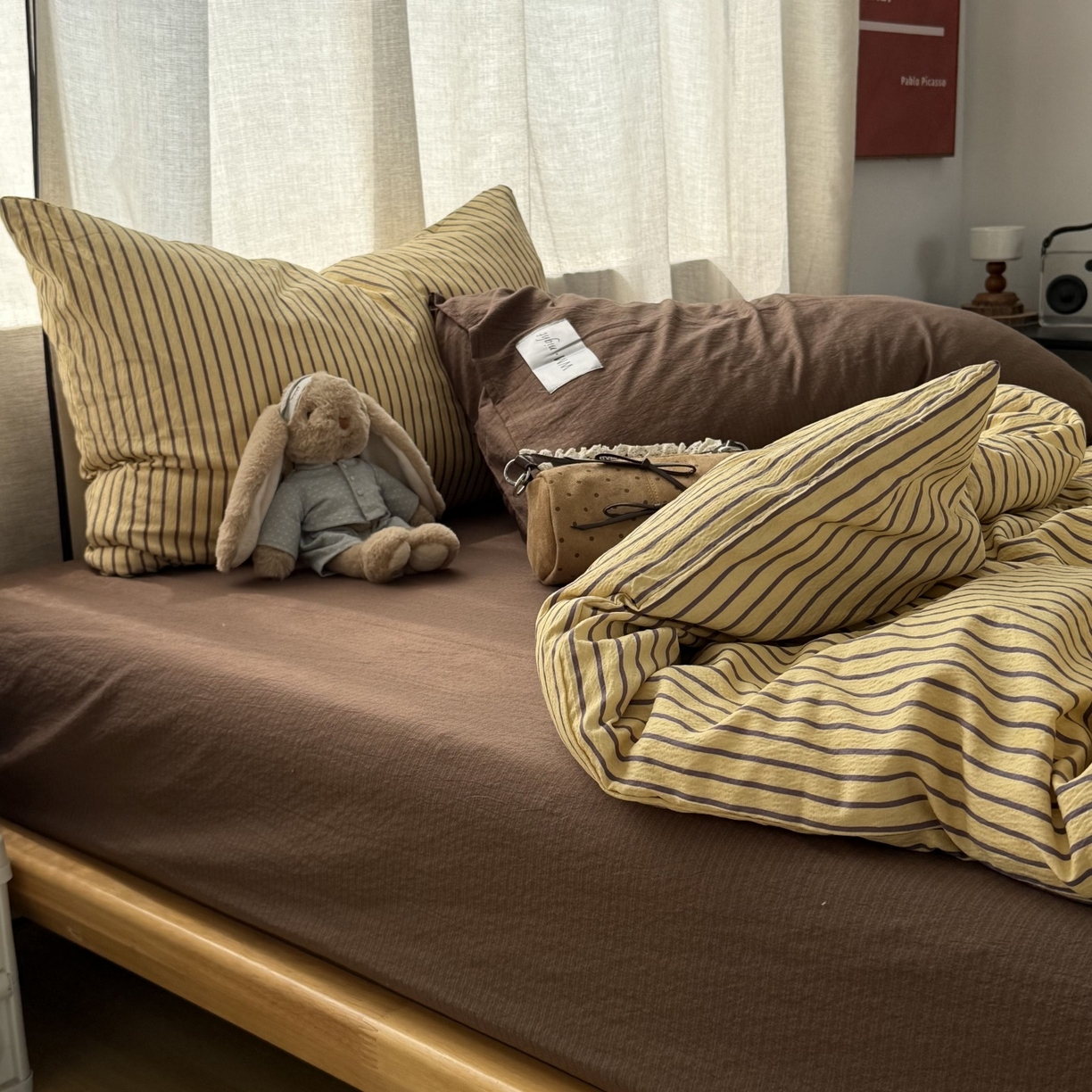 91家纺网 家纺一手货源 找家纺 （总）拾一 2026新款软糯木棉中古多巴胺条纹系列四件套