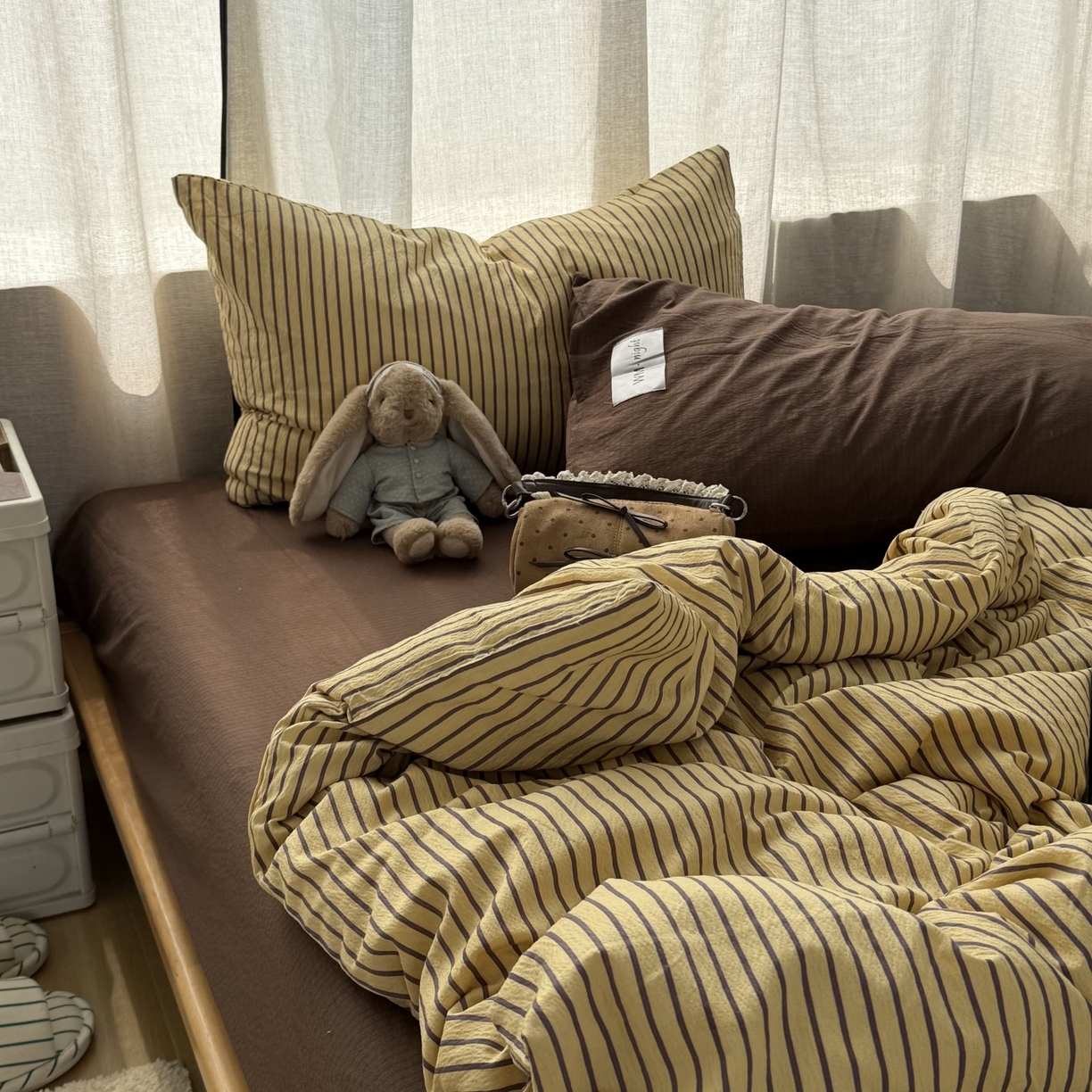 91家纺网 家纺一手货源 找家纺 （总）拾一 2026新款软糯木棉中古多巴胺条纹系列四件套