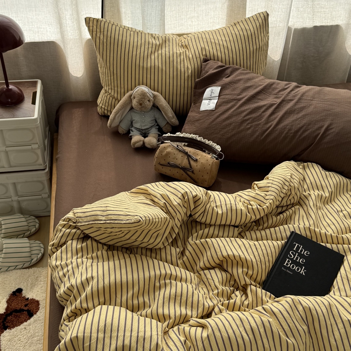 91家纺网 家纺一手货源 找家纺 （总）拾一 2026新款软糯木棉中古多巴胺条纹系列四件套