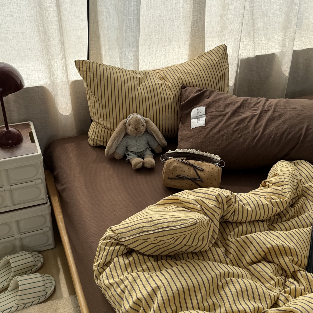 91家纺网 家纺一手货源 找家纺 （总）拾一 2026新款软糯木棉中古多巴胺条纹系列四件套