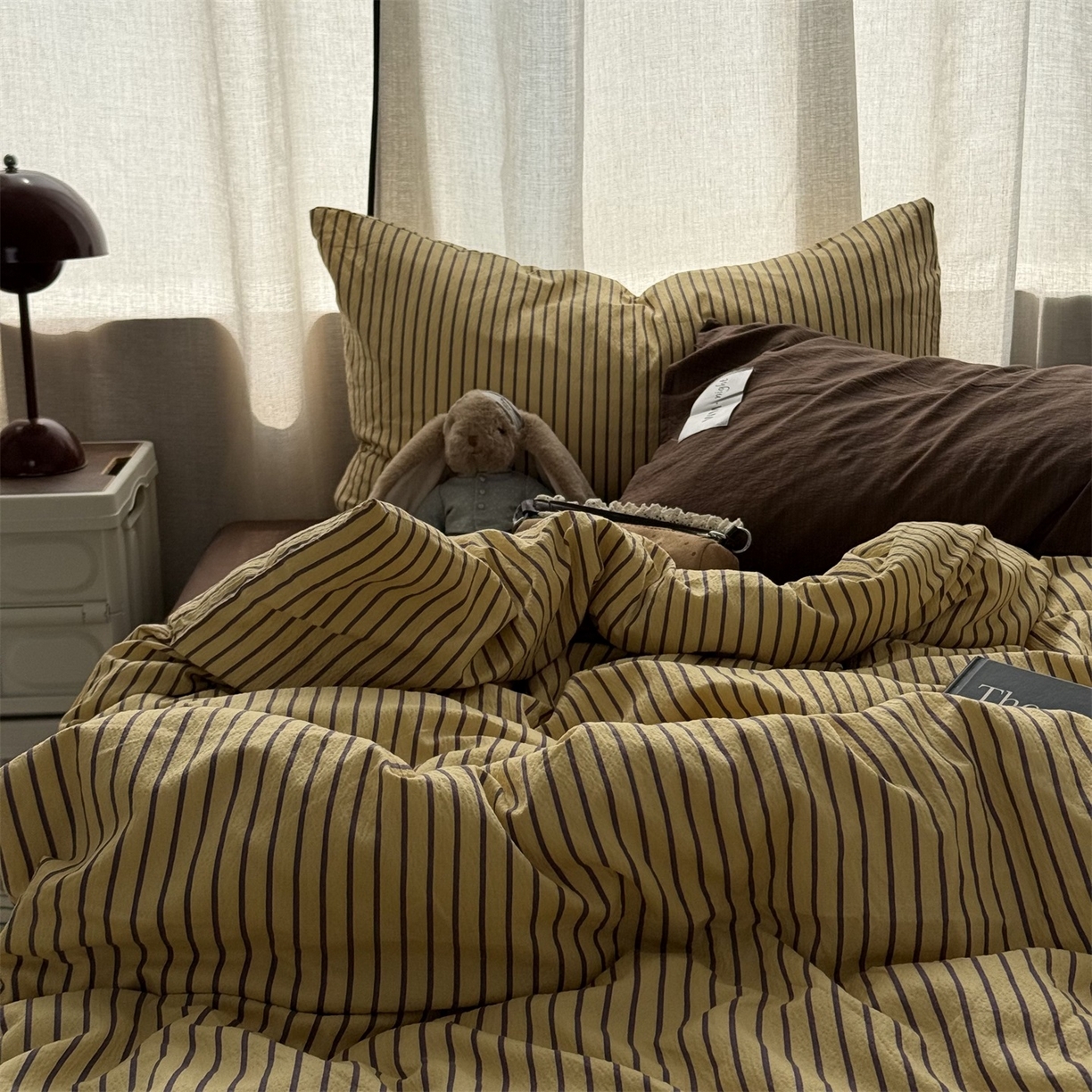 91家纺网 家纺一手货源 找家纺 （总）拾一 2026新款软糯木棉中古多巴胺条纹系列四件套