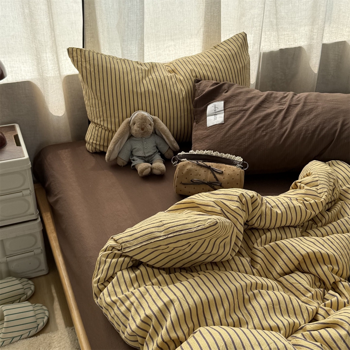 91家纺网 家纺一手货源 找家纺 （总）拾一 2026新款软糯木棉中古多巴胺条纹系列四件套