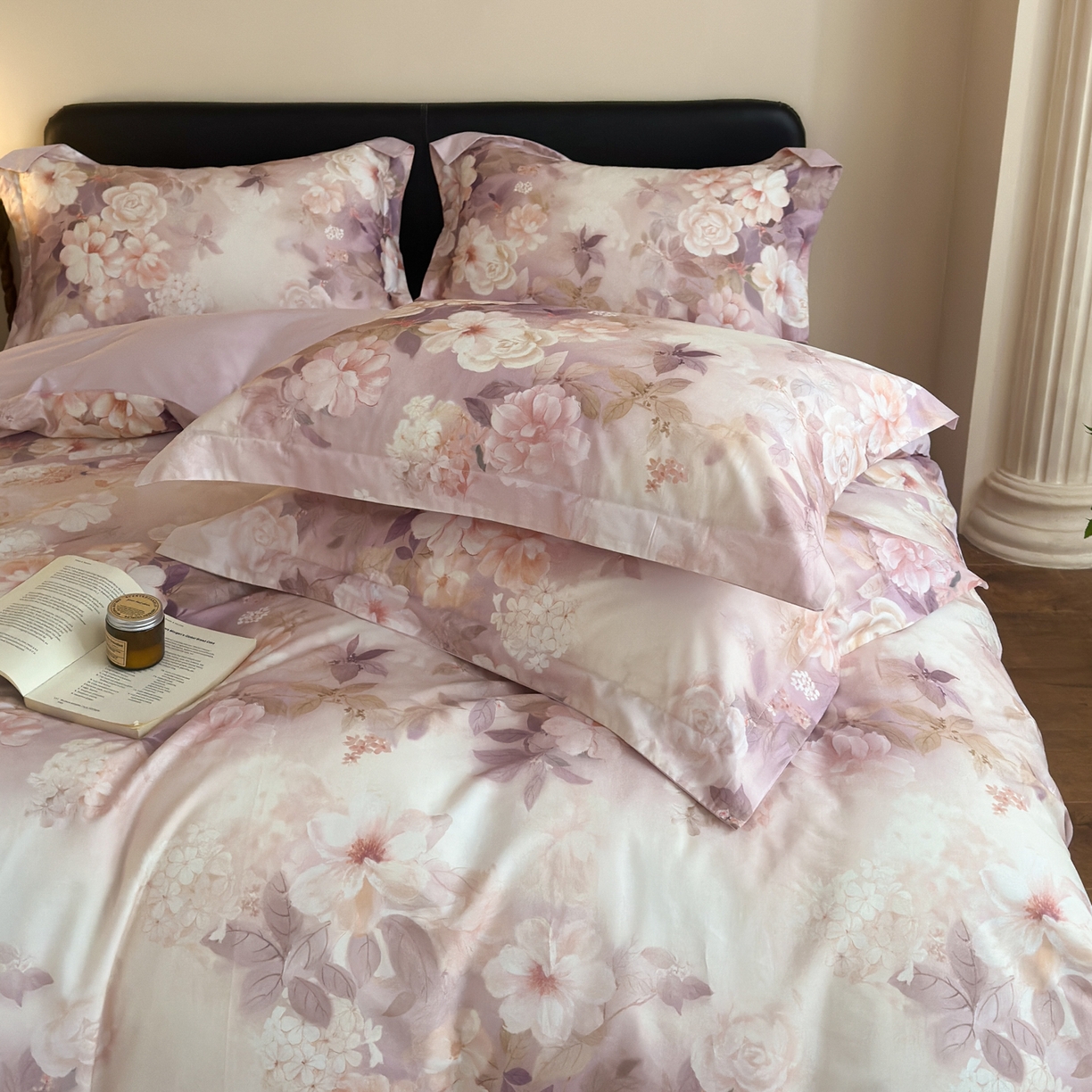 91家纺网 家纺一手货源 找家纺 优彩 2026新款长绒棉数码印花精梳全棉纯棉四件套 桃之夭夭