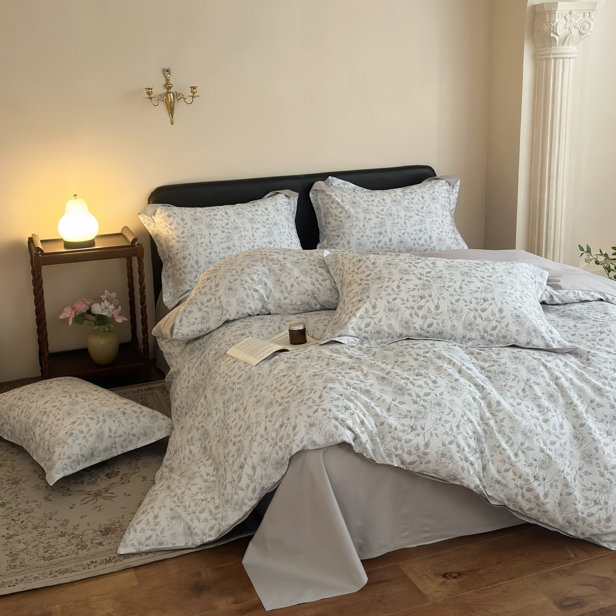 91家纺网 家纺一手货源 找家纺 优彩 2026新款长绒棉数码印花精梳全棉纯棉四件套 知夏-灰