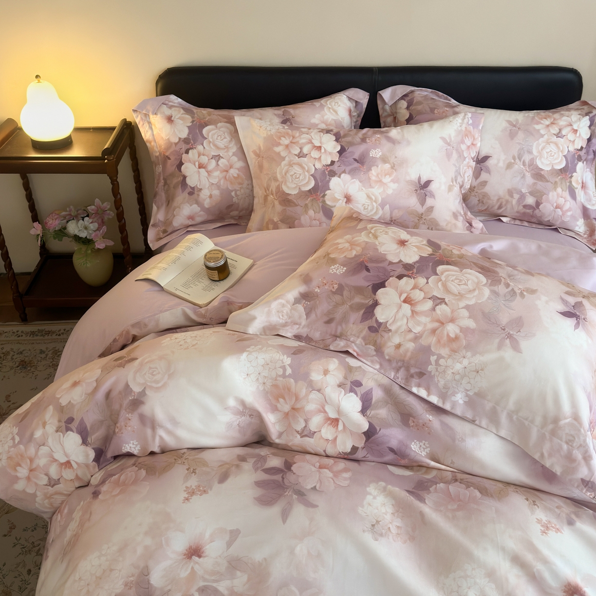 91家纺网 家纺一手货源 找家纺 优彩 2026新款长绒棉数码印花精梳全棉纯棉四件套 桃之夭夭