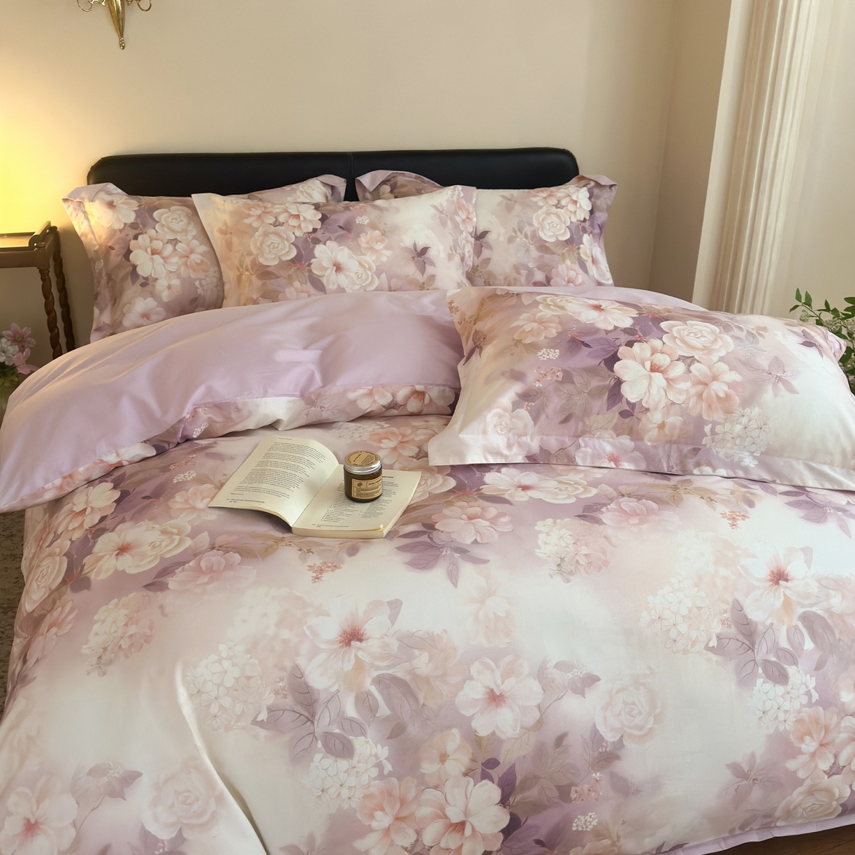 91家纺网 家纺一手货源 找家纺 优彩 2026新款长绒棉数码印花精梳全棉纯棉四件套 桃之夭夭