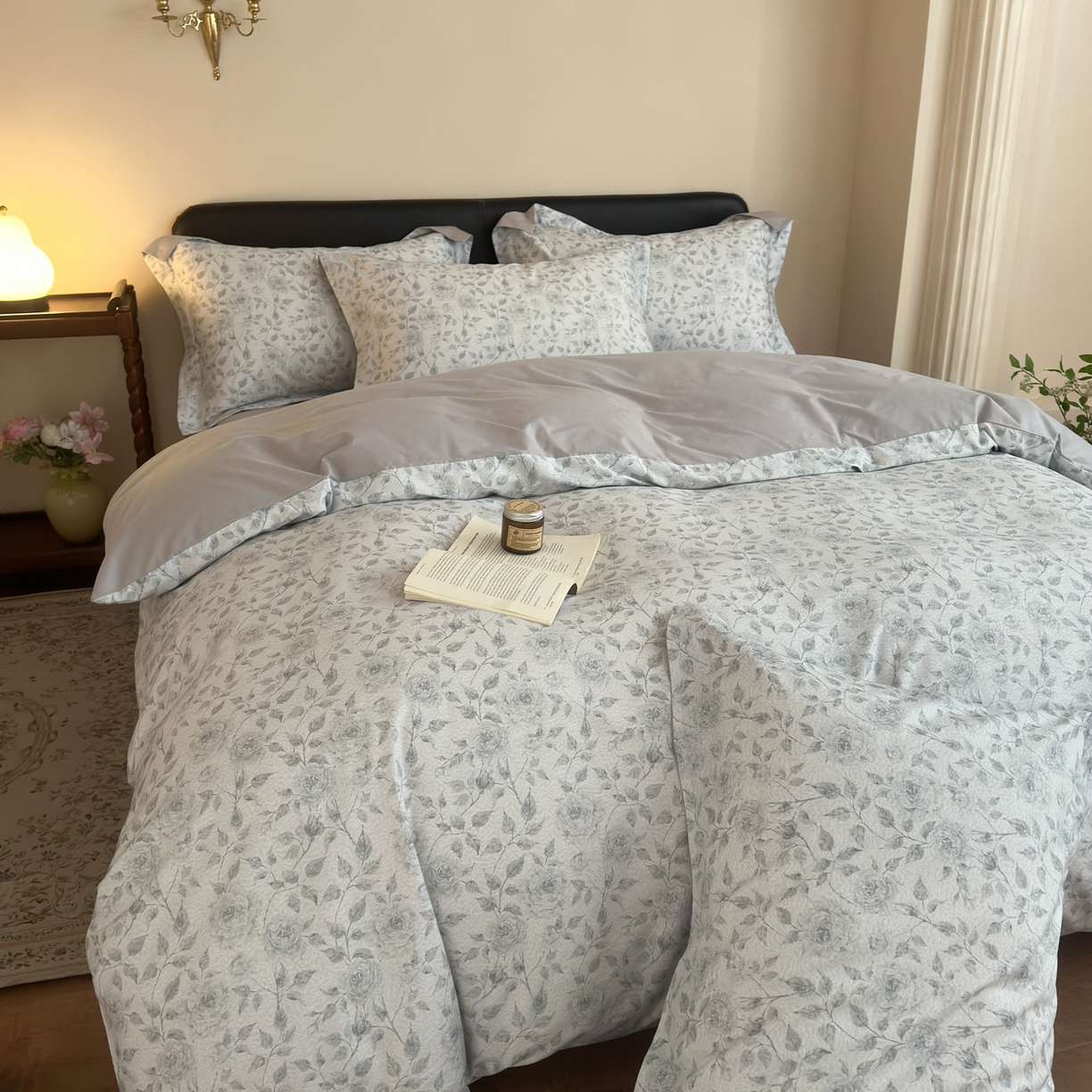 91家纺网 家纺一手货源 找家纺 优彩 2026新款长绒棉数码印花精梳全棉纯棉四件套 知夏-灰