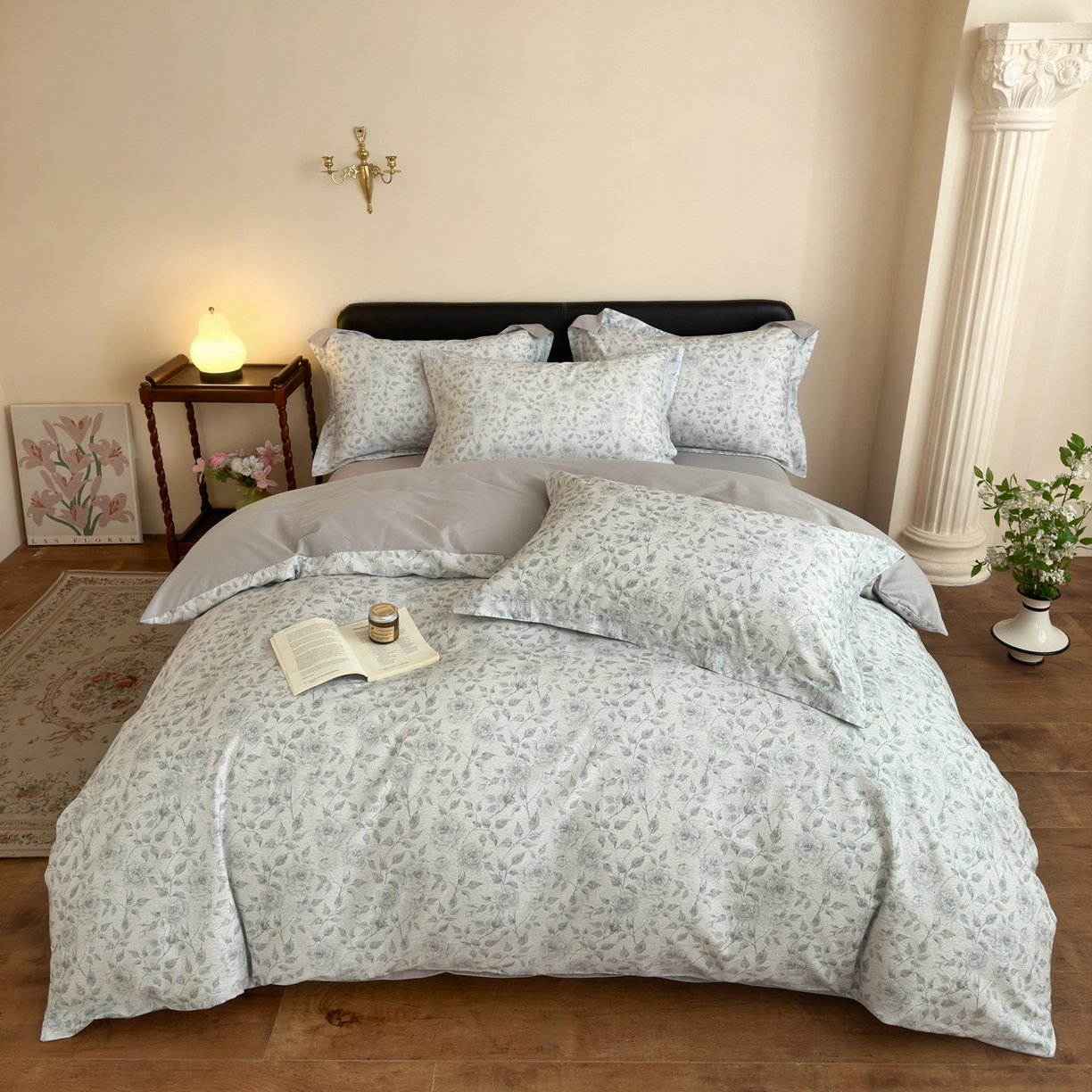 91家纺网 家纺一手货源 找家纺 优彩 2026新款长绒棉数码印花精梳全棉纯棉四件套 知夏-灰