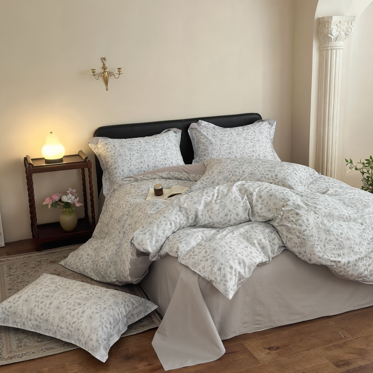 91家纺网 家纺一手货源 找家纺 优彩 2026新款长绒棉数码印花精梳全棉纯棉四件套 知夏-灰