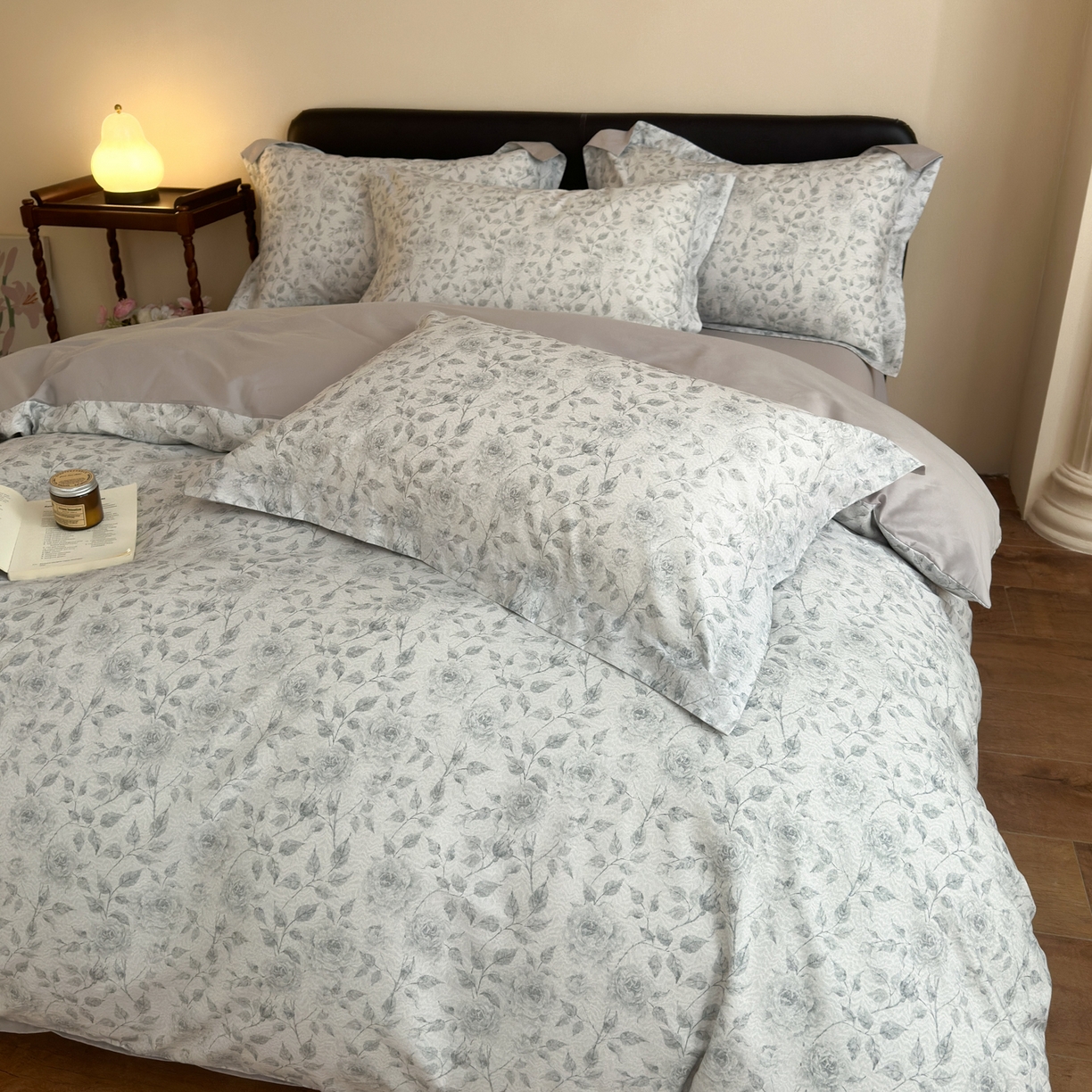 91家纺网 家纺一手货源 找家纺 优彩 2026新款长绒棉数码印花精梳全棉纯棉四件套 知夏-灰