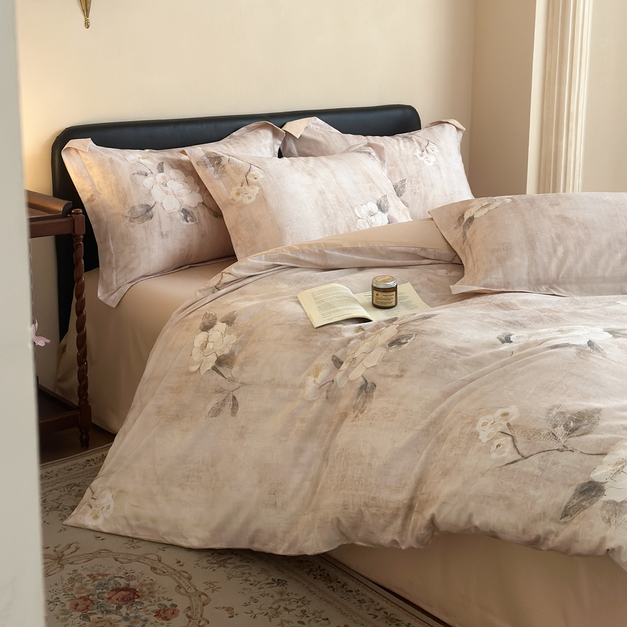 91家纺网 家纺一手货源 找家纺 优彩 2026新款长绒棉数码印花精梳全棉纯棉四件套 秋澜