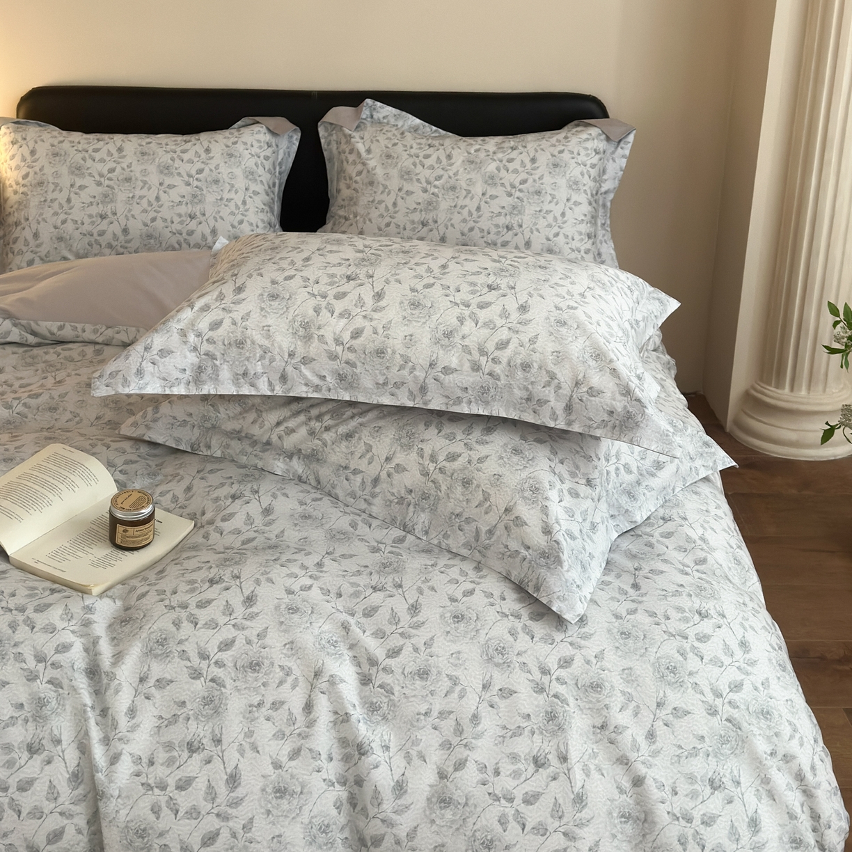 91家纺网 家纺一手货源 找家纺 优彩 2026新款长绒棉数码印花精梳全棉纯棉四件套 知夏-灰