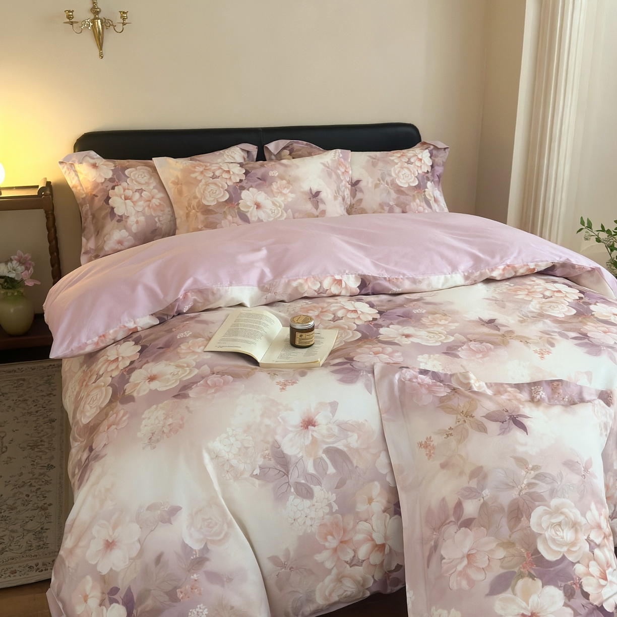 91家纺网 家纺一手货源 找家纺 优彩 2026新款长绒棉数码印花精梳全棉纯棉四件套 桃之夭夭