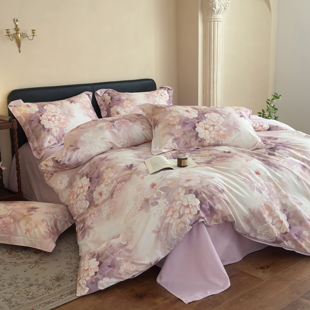 91家纺网 家纺一手货源 找家纺 优彩 2026新款长绒棉数码印花精梳全棉纯棉四件套 桃之夭夭