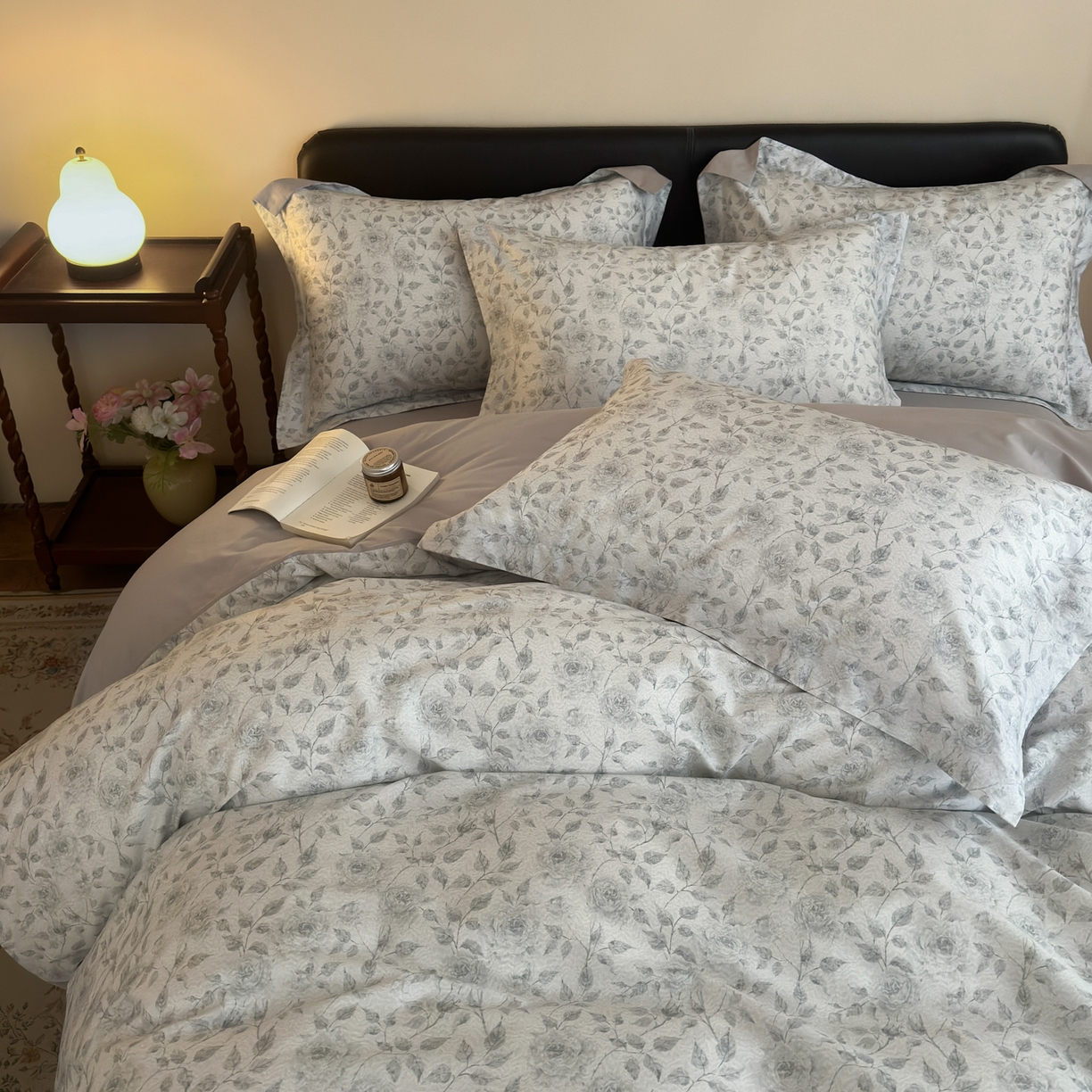 91家纺网 家纺一手货源 找家纺 优彩 2026新款长绒棉数码印花精梳全棉纯棉四件套 知夏-灰