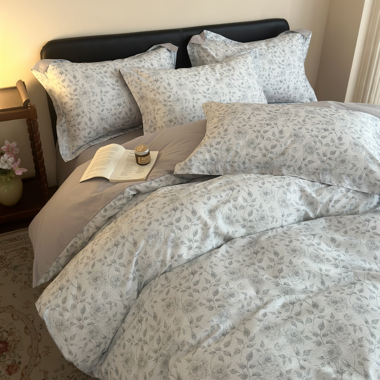 91家纺网 家纺一手货源 找家纺 优彩 2026新款长绒棉数码印花精梳全棉纯棉四件套 知夏-灰