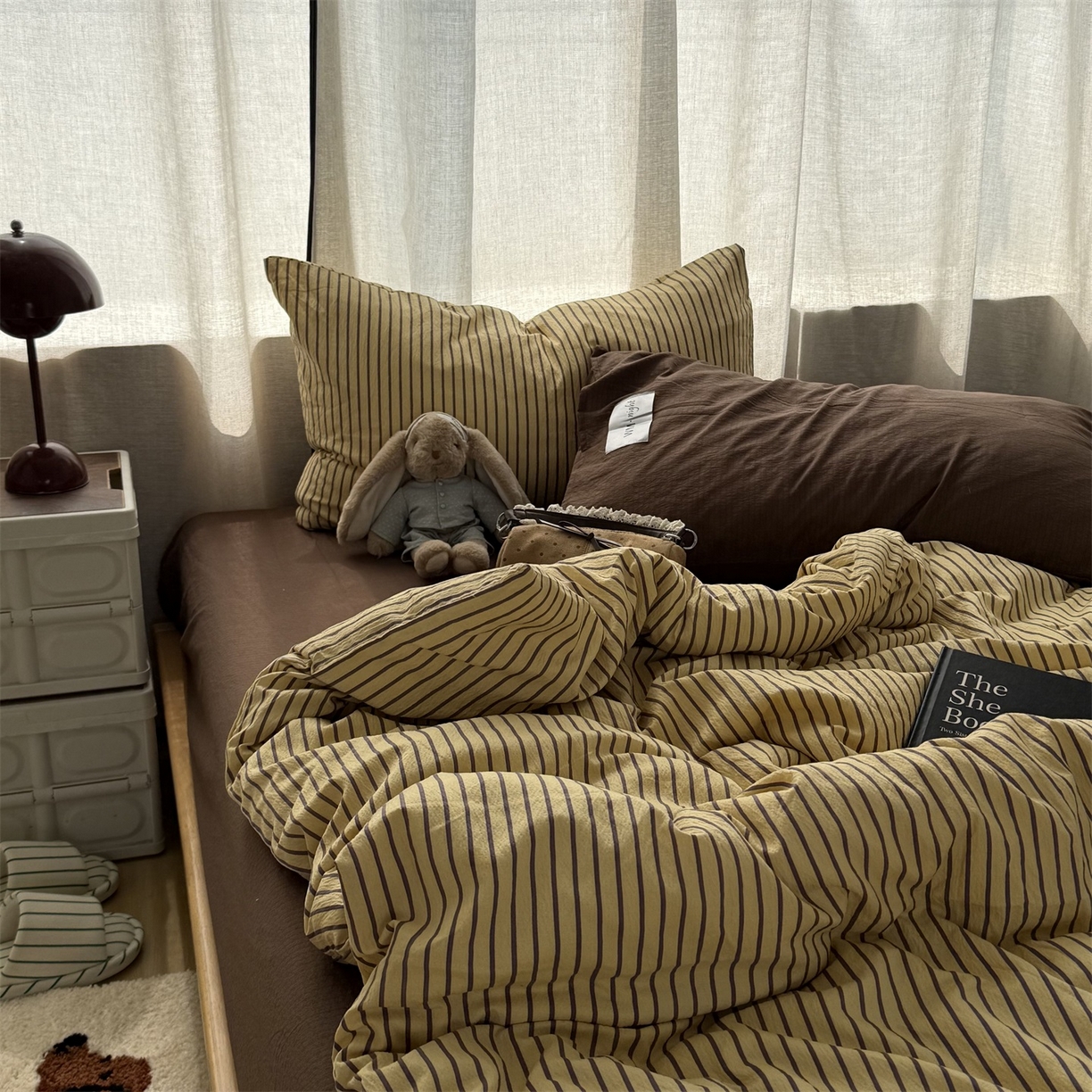 91家纺网 家纺一手货源 找家纺 （总）拾一 2026新款软糯木棉中古多巴胺条纹系列四件套