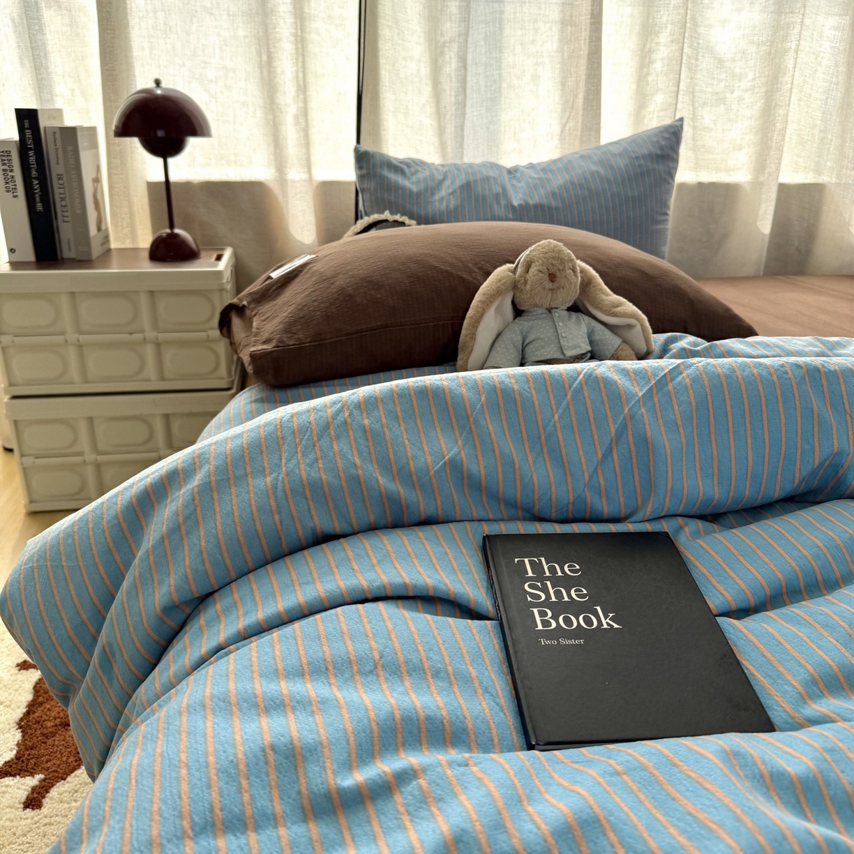 91家纺网 家纺一手货源 找家纺 （总）拾一 2026新款软糯木棉中古多巴胺条纹系列四件套