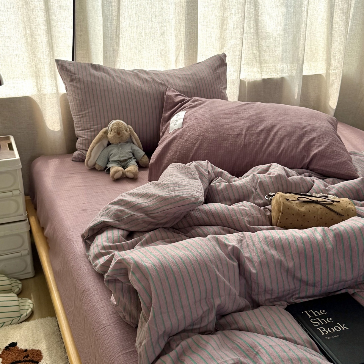 91家纺网 家纺一手货源 找家纺 （总）拾一 2026新款软糯木棉中古多巴胺条纹系列四件套