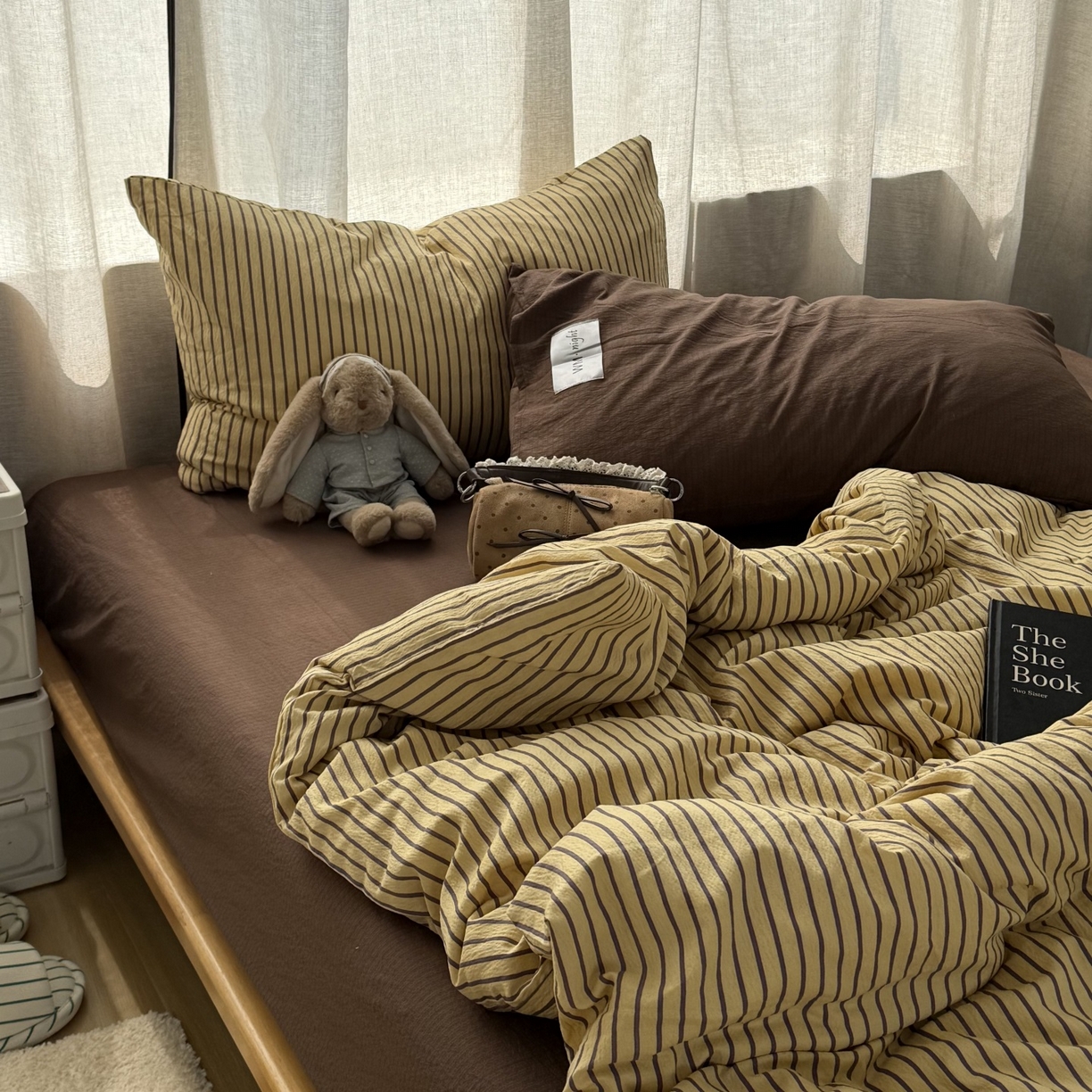 91家纺网 家纺一手货源 找家纺 拾一 2026新款软糯木棉中古多巴胺条纹系列四件套 慵懒条-黄