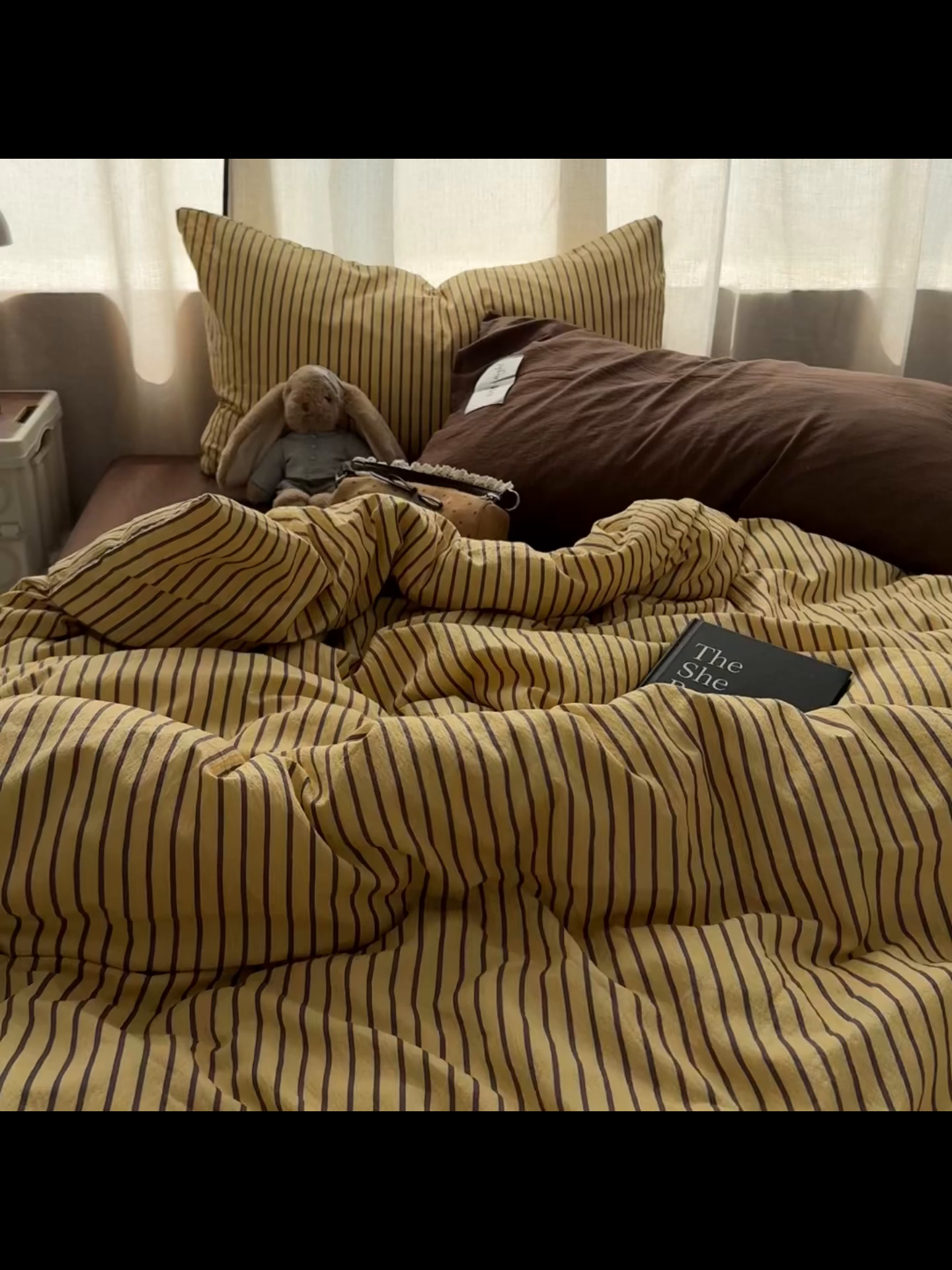 91家纺网 家纺一手货源 找家纺 拾一 2026新款软糯木棉中古多巴胺条纹系列四件套 慵懒条-黄