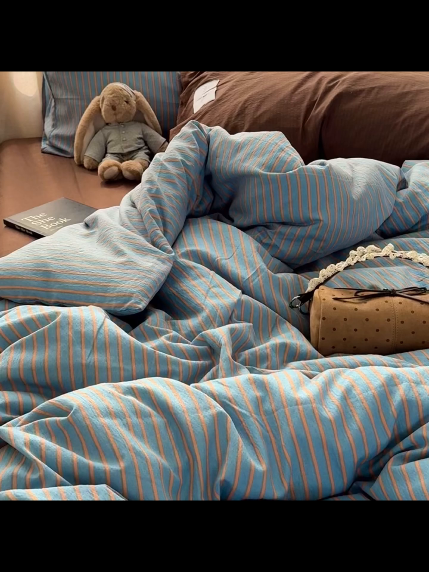 91家纺网 家纺一手货源 找家纺 拾一 2026新款软糯木棉中古多巴胺条纹系列四件套 慵懒条-蓝