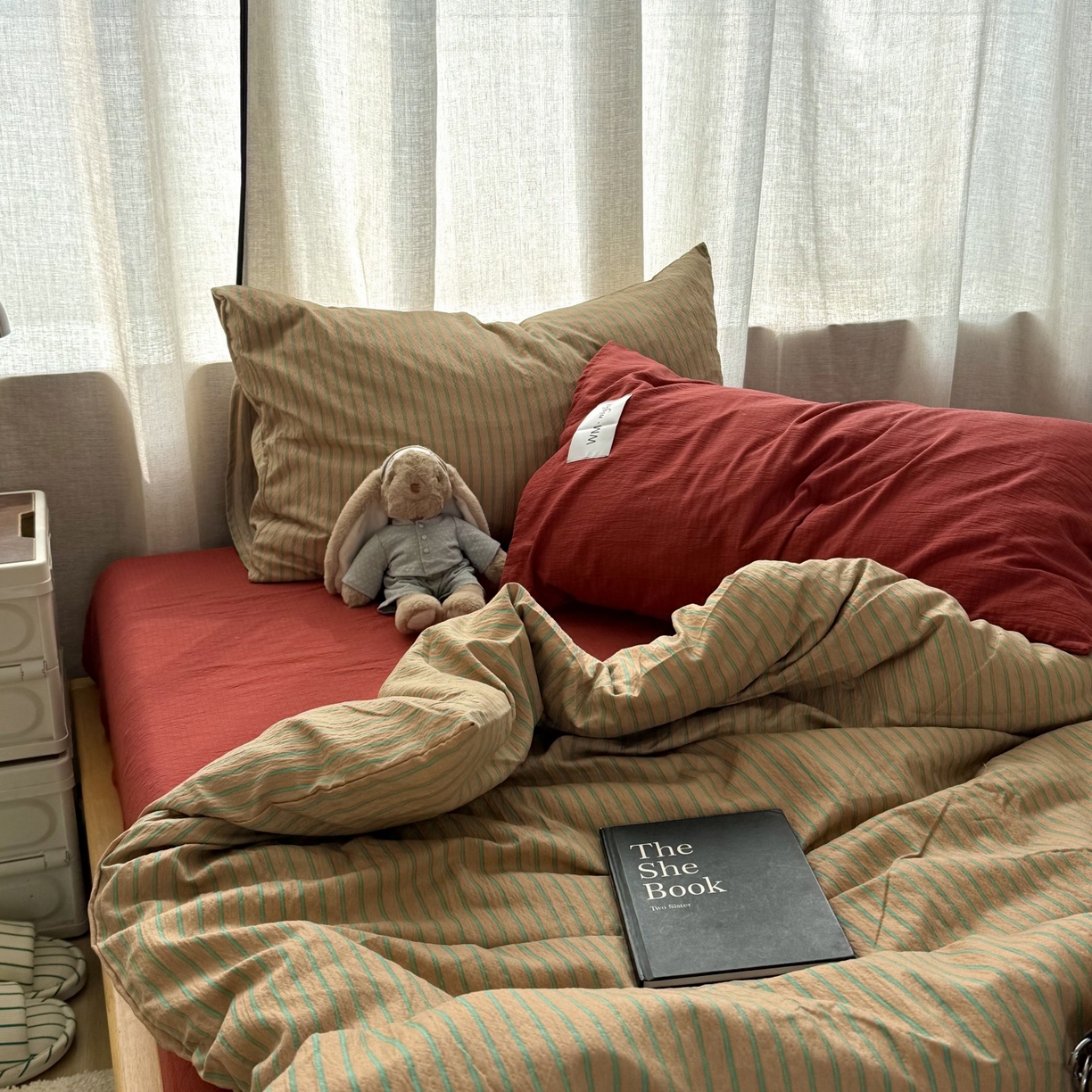 拾一 2026新款软糯木棉中古多巴胺条纹系列四件套 慵懒条-浅咖