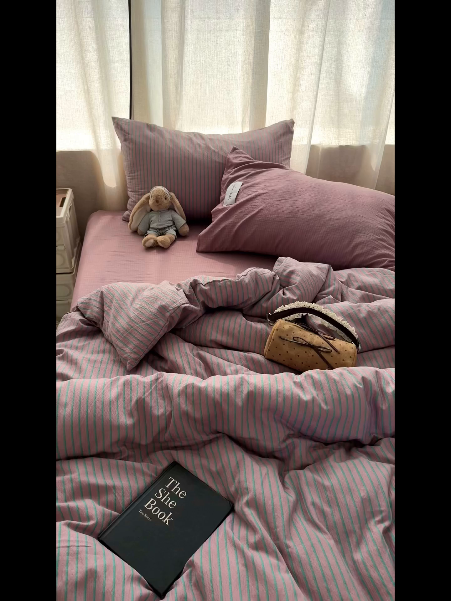 91家纺网 家纺一手货源 找家纺 拾一 2026新款软糯木棉中古多巴胺条纹系列四件套 慵懒条-紫