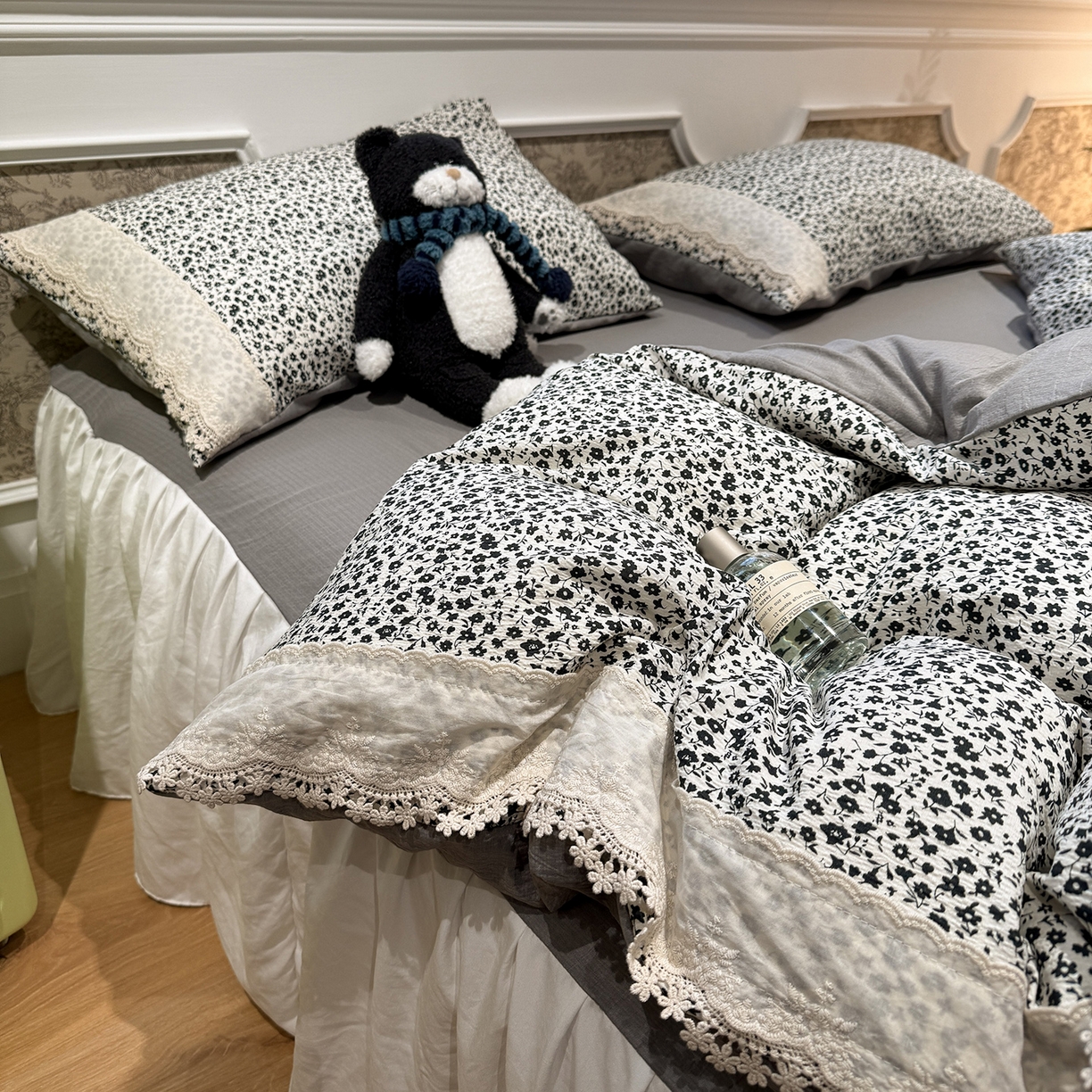 91家纺网 家纺一手货源 找家纺 （总）盼季家纺 2026新款亲肤木棉法式复古蕾丝花边皱皱纱四件套