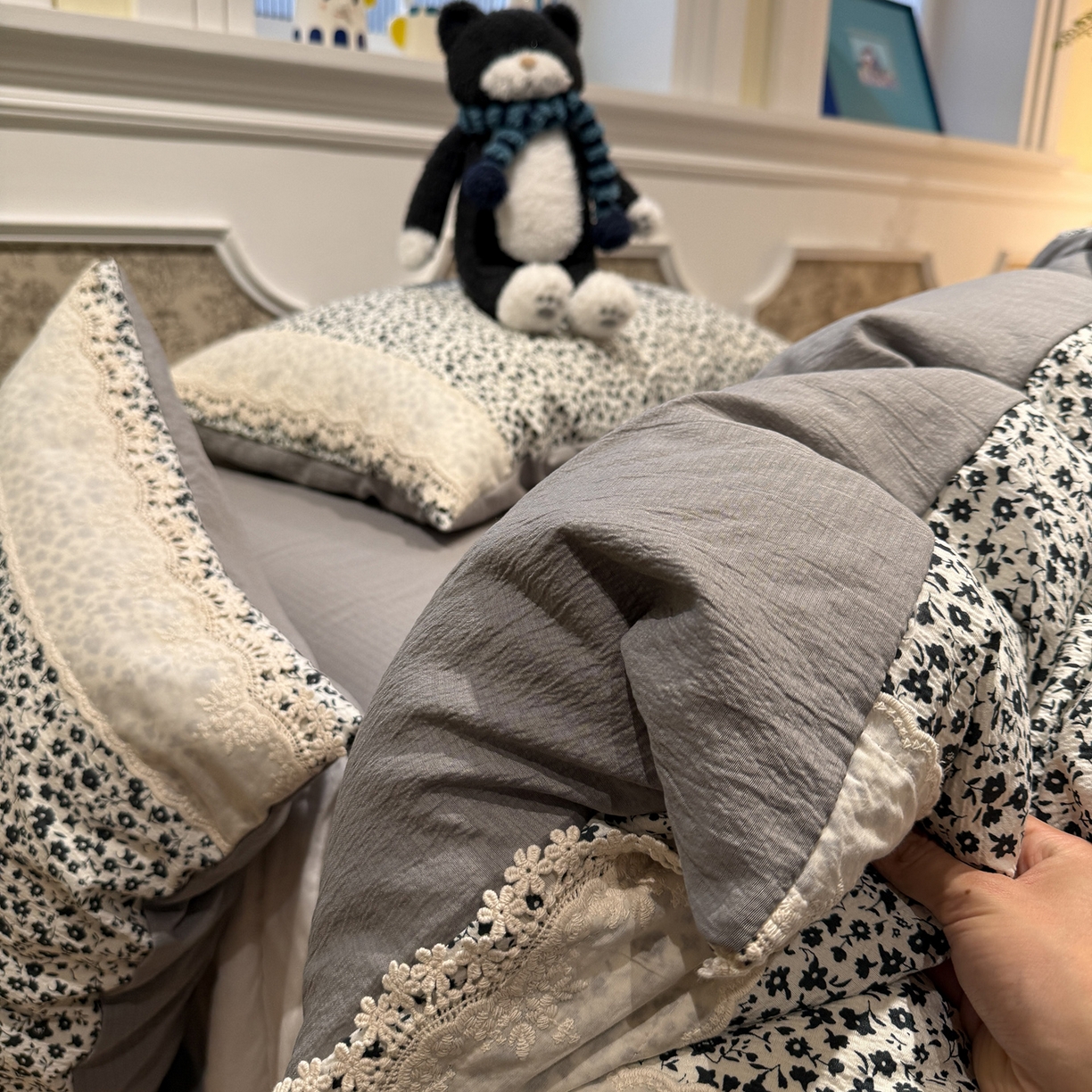 91家纺网 家纺一手货源 找家纺 （总）盼季家纺 2026新款亲肤木棉法式复古蕾丝花边皱皱纱四件套