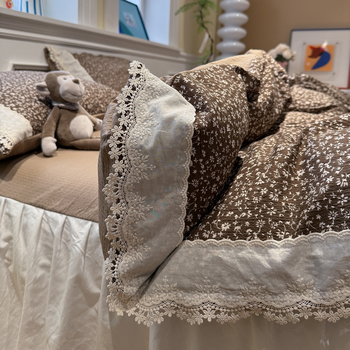 91家纺网 家纺一手货源 找家纺 （总）盼季家纺 2026新款亲肤木棉法式复古蕾丝花边皱皱纱四件套