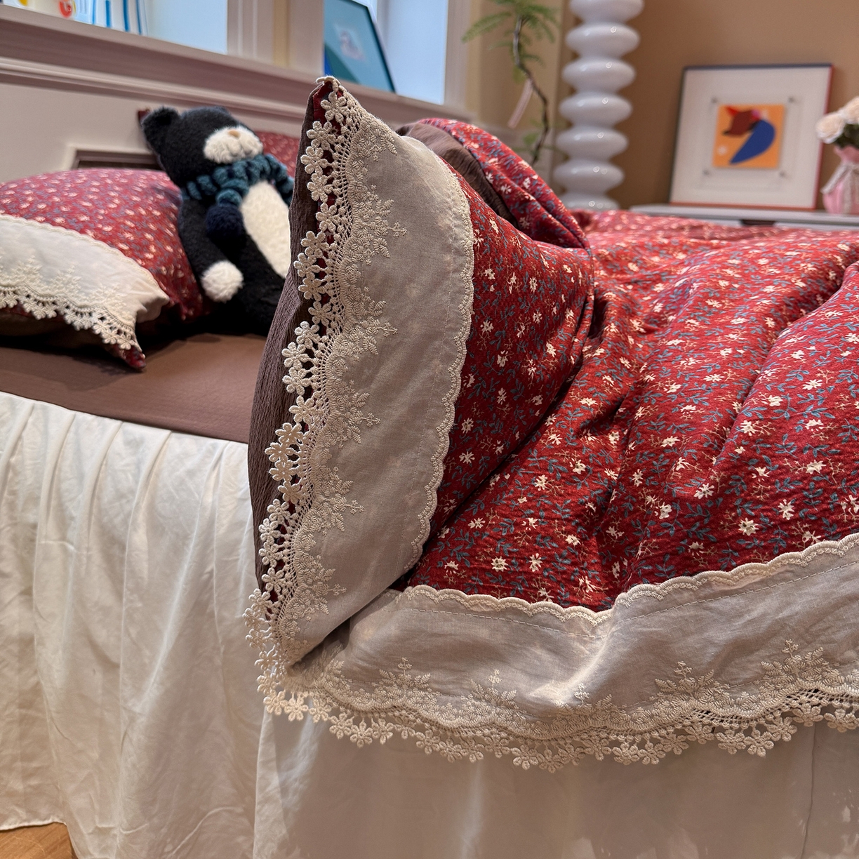 91家纺网 家纺一手货源 找家纺 （总）盼季家纺 2026新款亲肤木棉法式复古蕾丝花边皱皱纱四件套