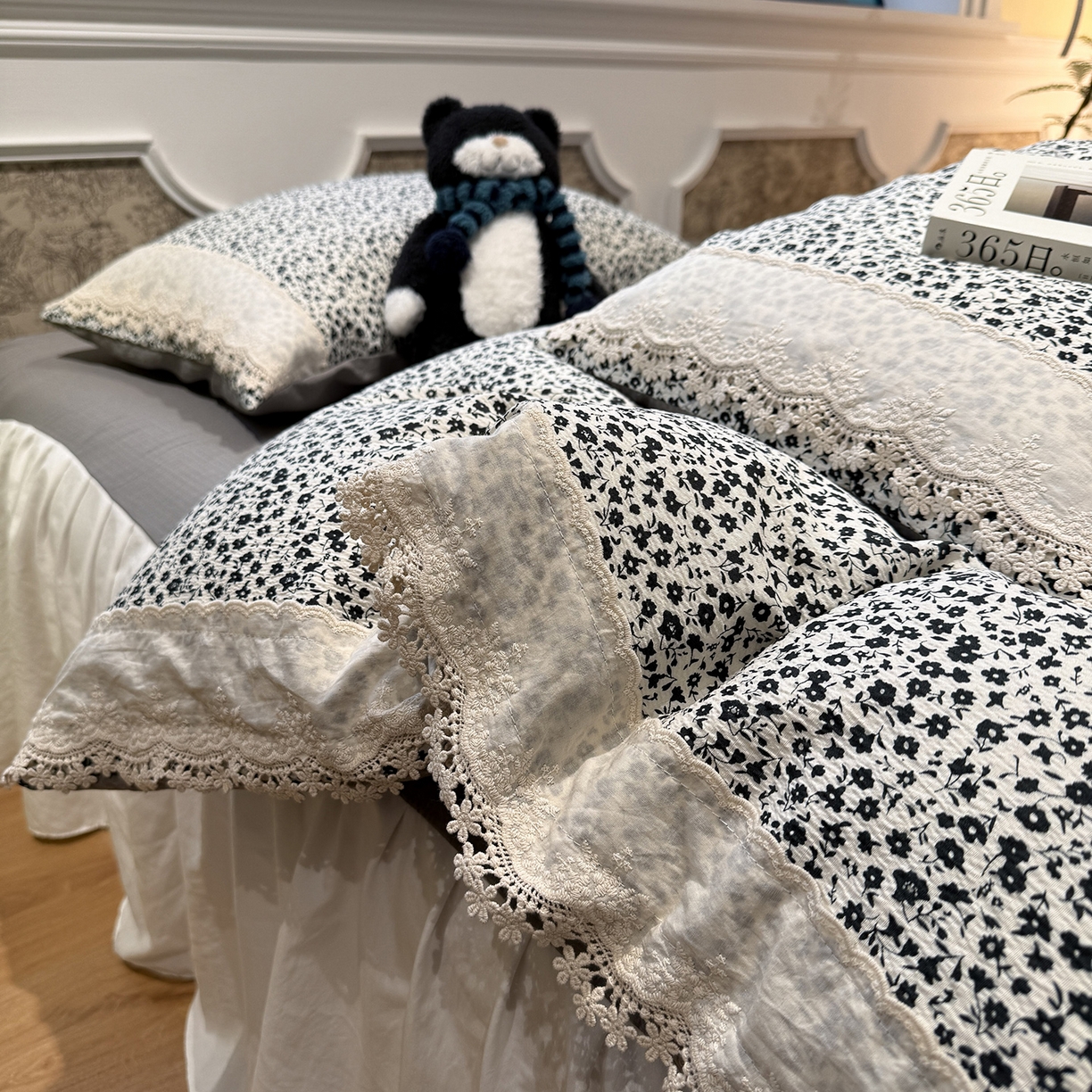 91家纺网 家纺一手货源 找家纺 盼季家纺 2026新款亲肤木棉法式复古蕾丝花边皱皱纱四件套 复古蕾丝花边-米希娅