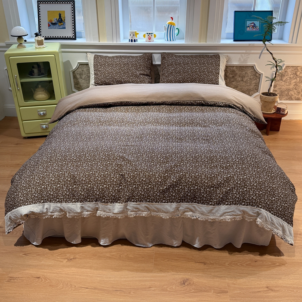 91家纺网 家纺一手货源 找家纺 盼季家纺 2026新款亲肤木棉法式复古蕾丝花边皱皱纱四件套 复古蕾丝花边-赫拉花园