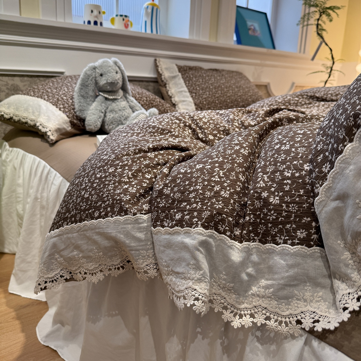 91家纺网 家纺一手货源 找家纺 盼季家纺 2026新款亲肤木棉法式复古蕾丝花边皱皱纱四件套 复古蕾丝花边-赫拉花园