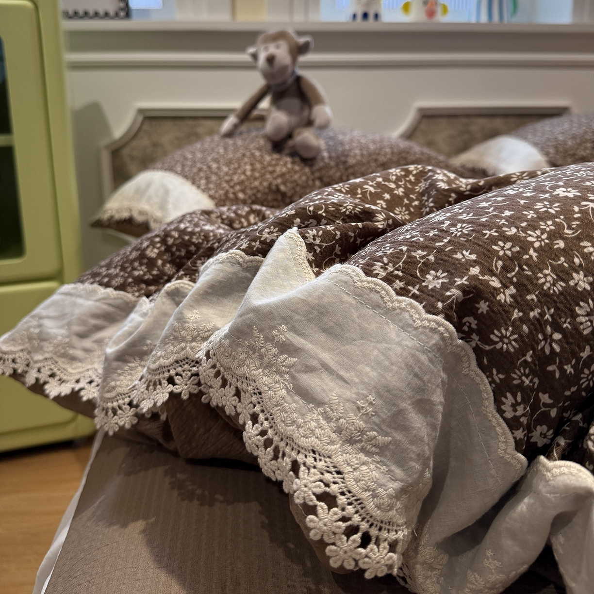 91家纺网 家纺一手货源 找家纺 盼季家纺 2026新款亲肤木棉法式复古蕾丝花边皱皱纱四件套 复古蕾丝花边-赫拉花园