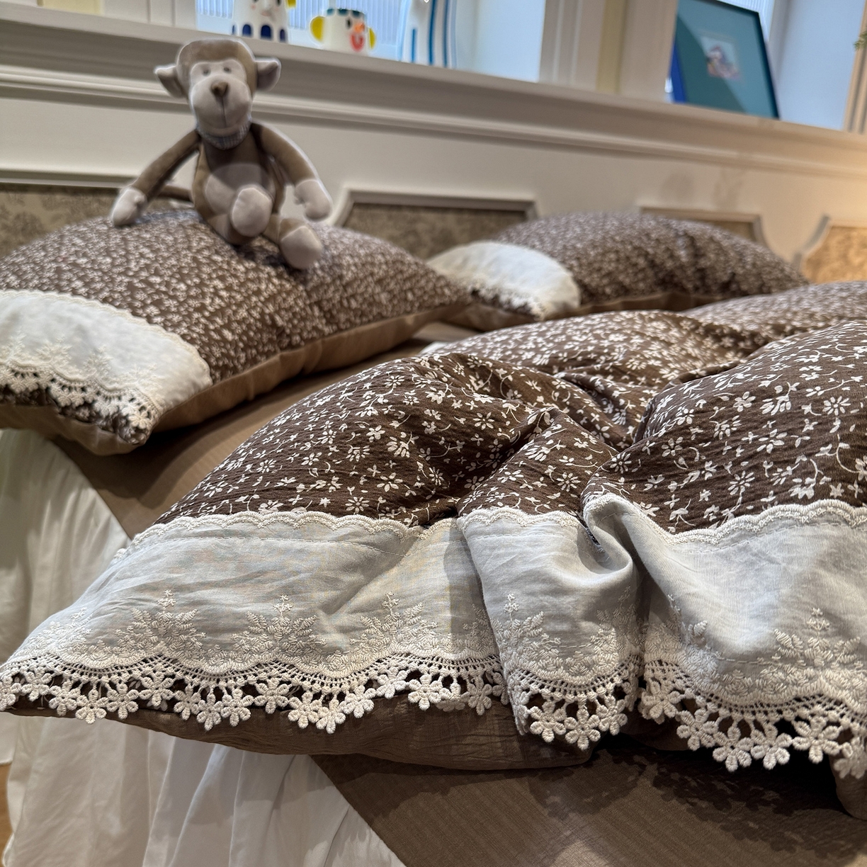 91家纺网 家纺一手货源 找家纺 盼季家纺 2026新款亲肤木棉法式复古蕾丝花边皱皱纱四件套 复古蕾丝花边-赫拉花园