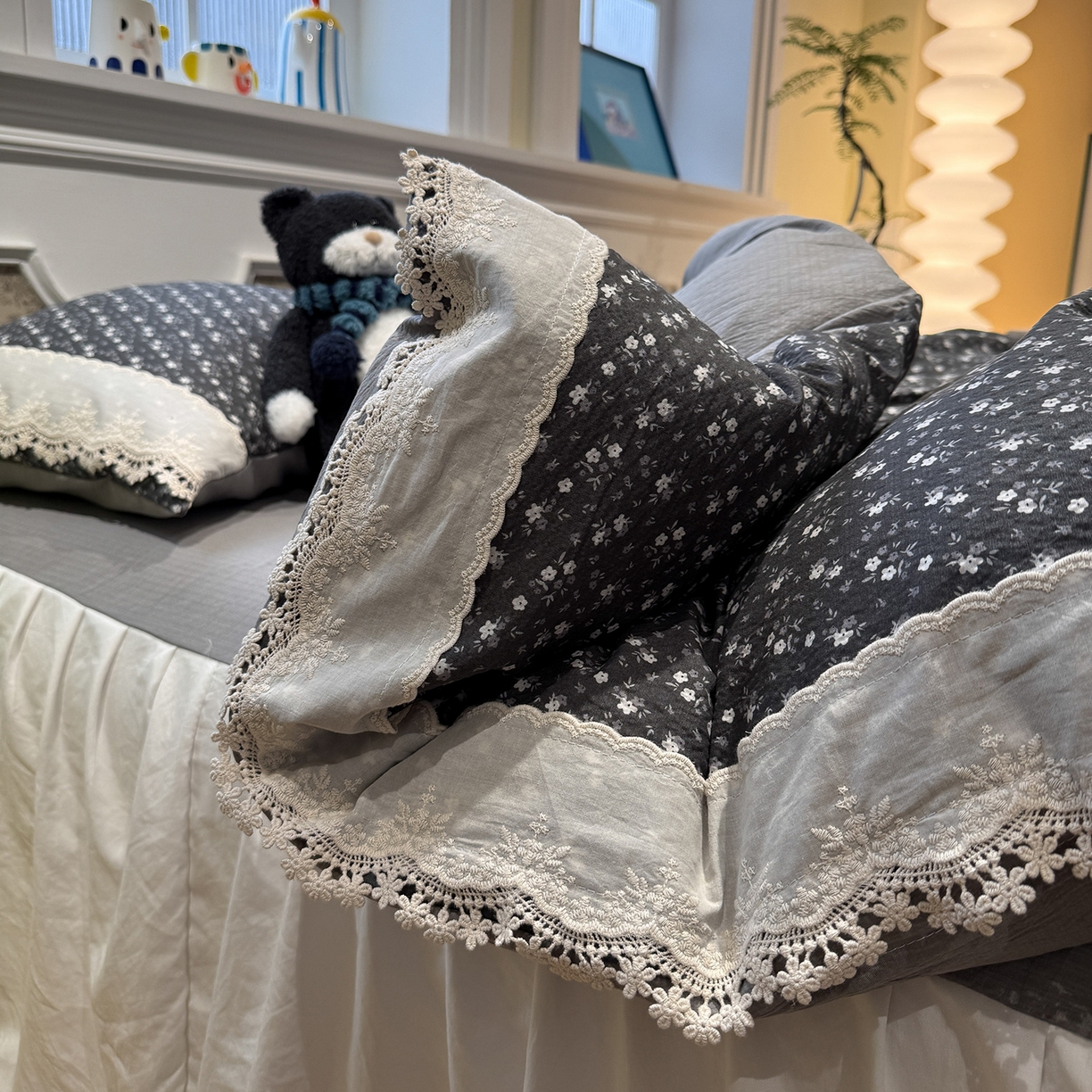 盼季家纺 2026新款亲肤木棉法式复古蕾丝花边皱皱纱四件套 复古蕾丝花边-秘密庄园