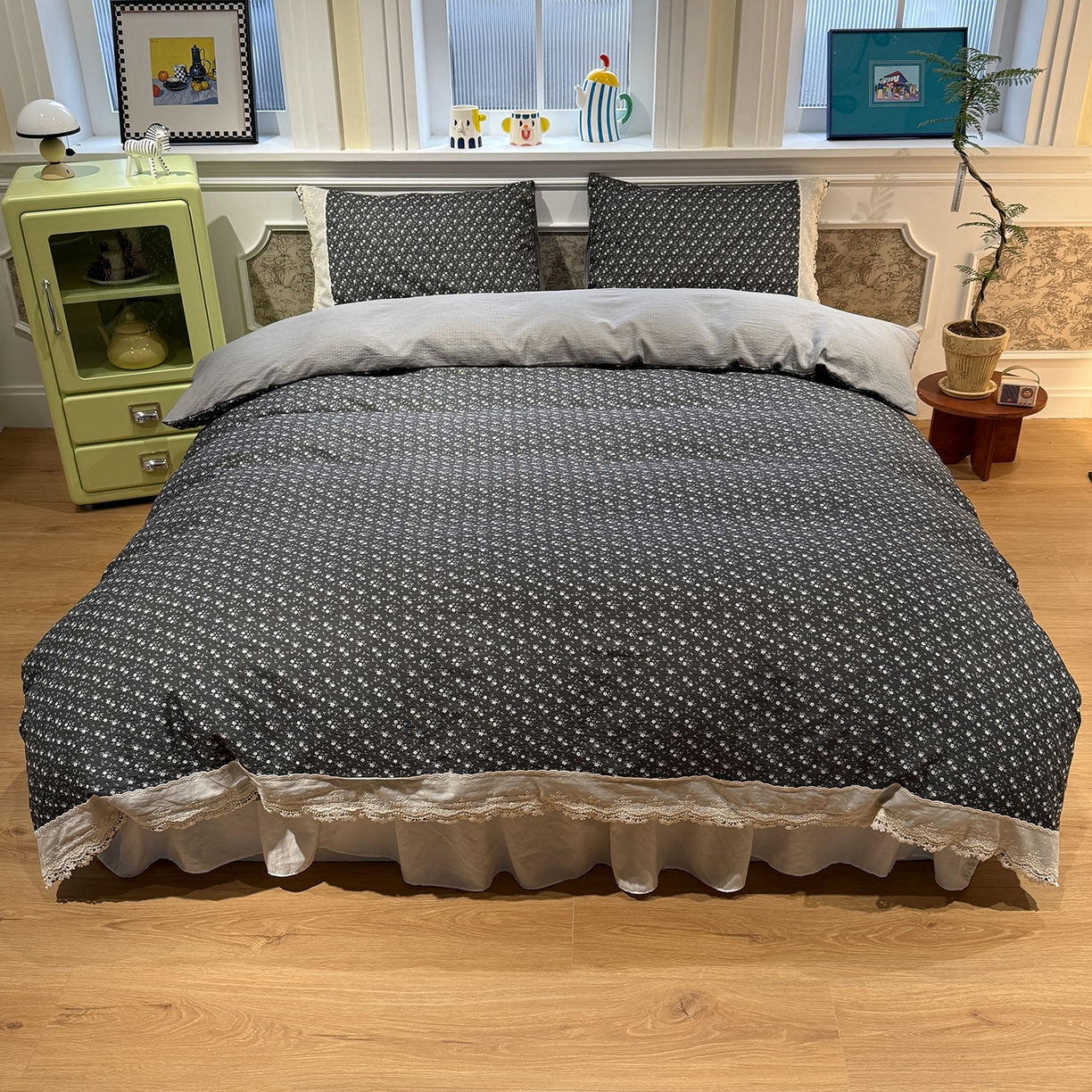 91家纺网 家纺一手货源 找家纺 盼季家纺 2026新款亲肤木棉法式复古蕾丝花边皱皱纱四件套 复古蕾丝花边-秘密庄园