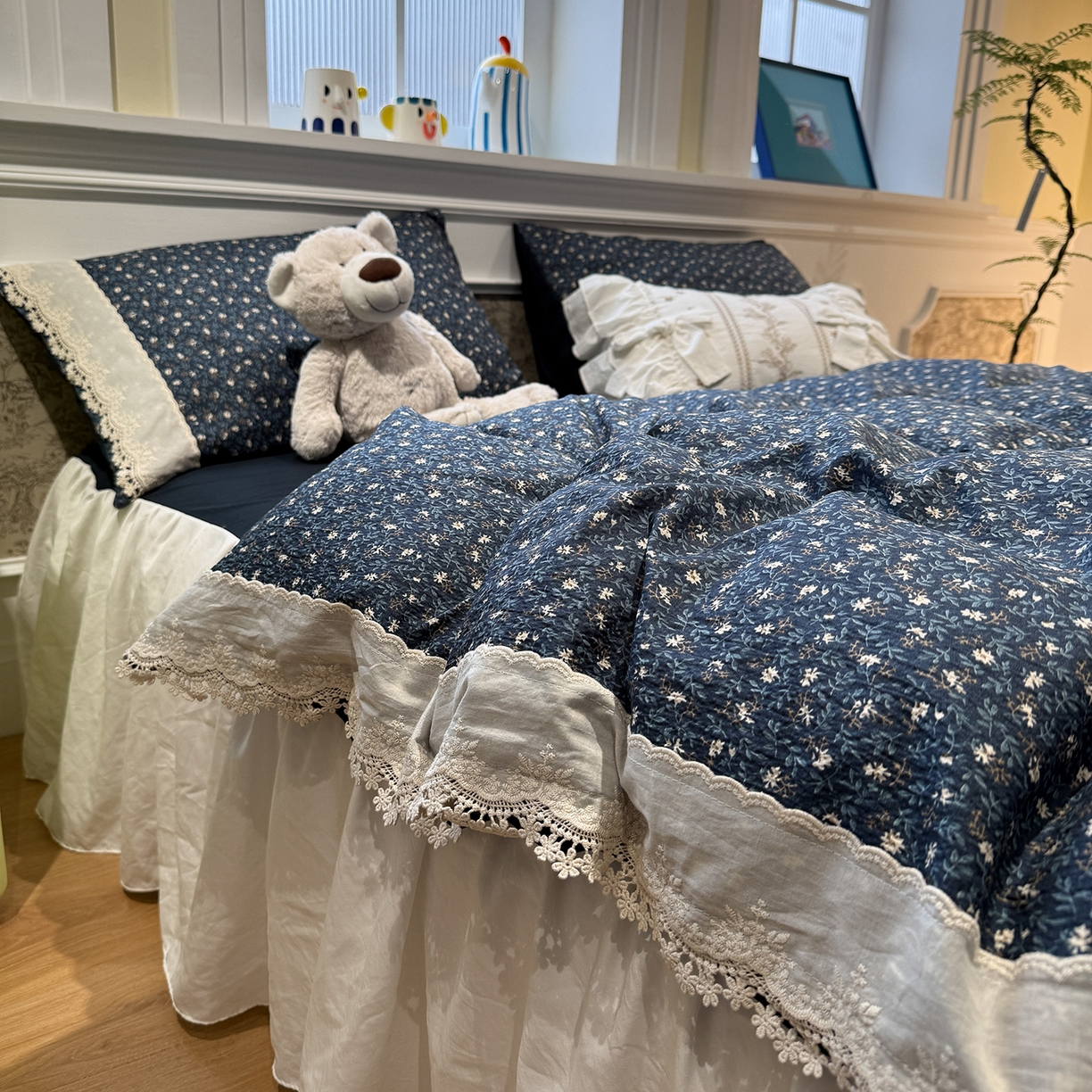 91家纺网 家纺一手货源 找家纺 盼季家纺 2026新款亲肤木棉法式复古蕾丝花边皱皱纱四件套 复古蕾丝花边-南法假日