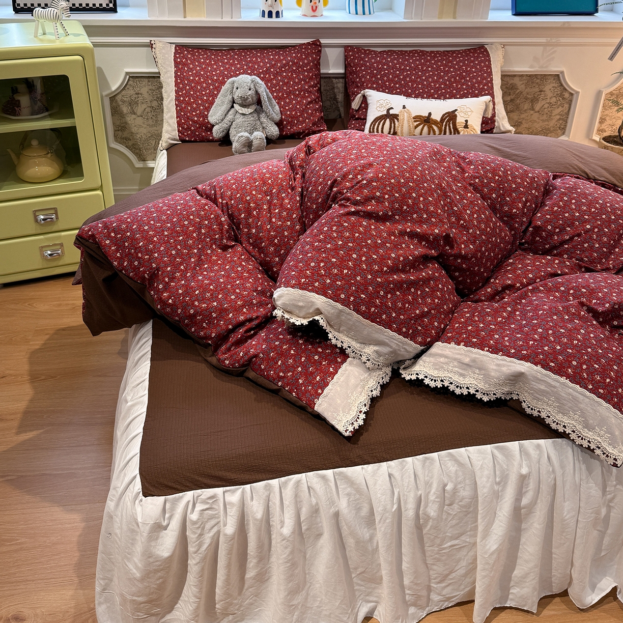 91家纺网 家纺一手货源 找家纺 盼季家纺 2026新款亲肤木棉法式复古蕾丝花边皱皱纱四件套 复古蕾丝花边-伊莫花语