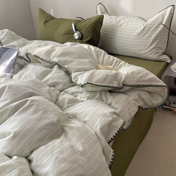 瑞莱 2026年新款全棉纯棉水洗棉贝壳边四件套 岸屿青芒